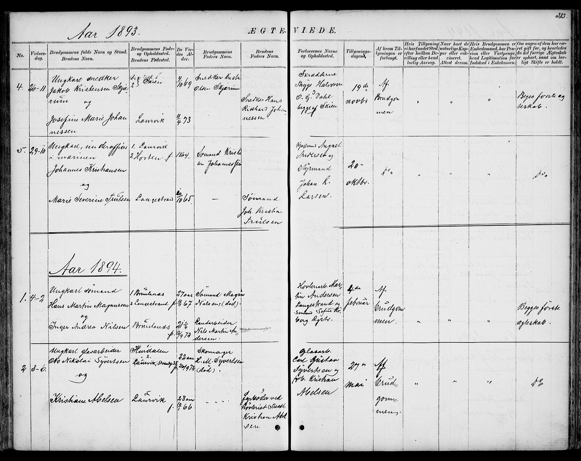 Larvik kirkebøker, AV/SAKO-A-352/G/Gb/L0003: Parish register (copy) no. II 3, 1867-1899, p. 383