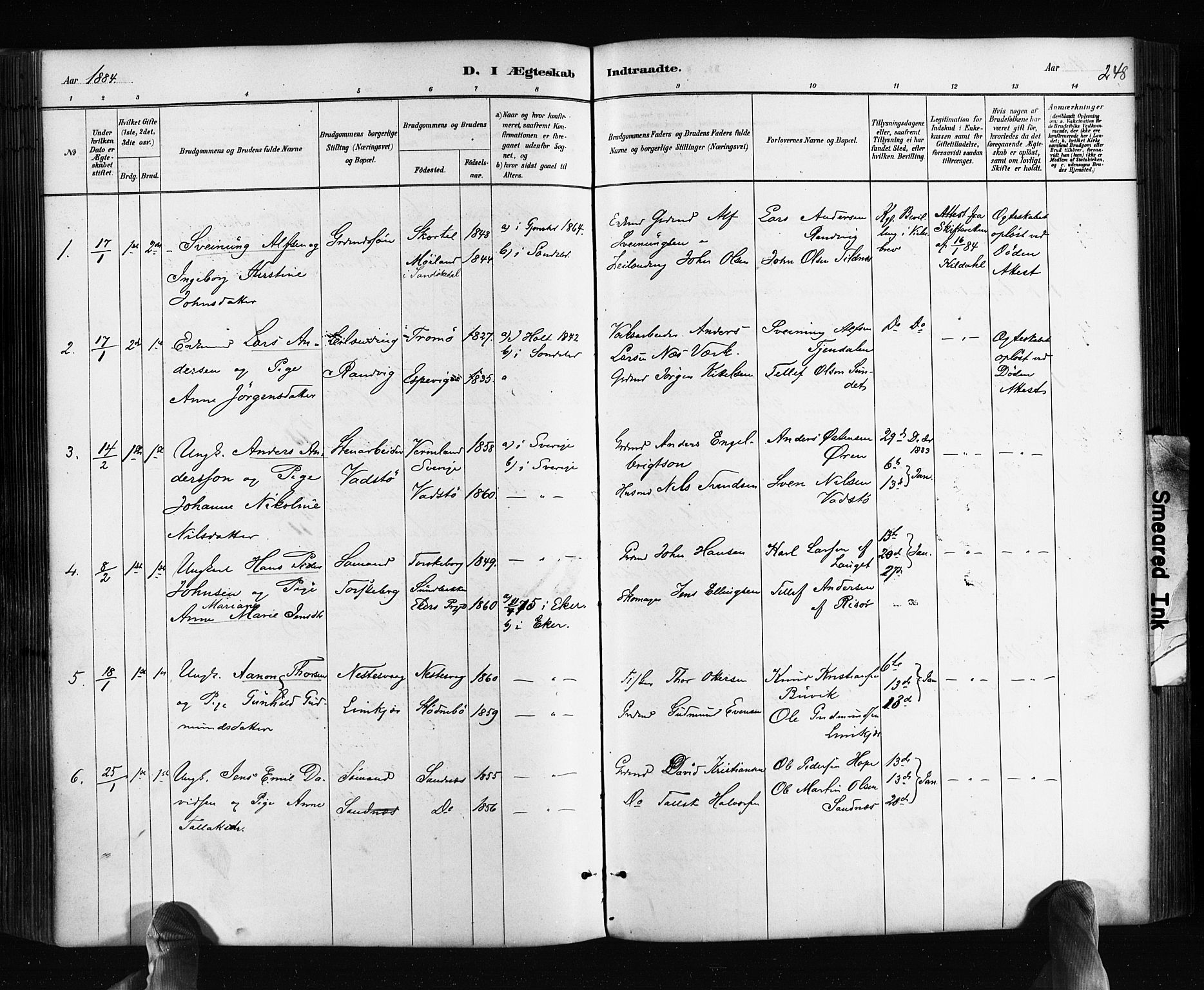 Søndeled sokneprestkontor, AV/SAK-1111-0038/F/Fa/L0004: Parish register (official) no. A 4, 1880-1889, p. 248