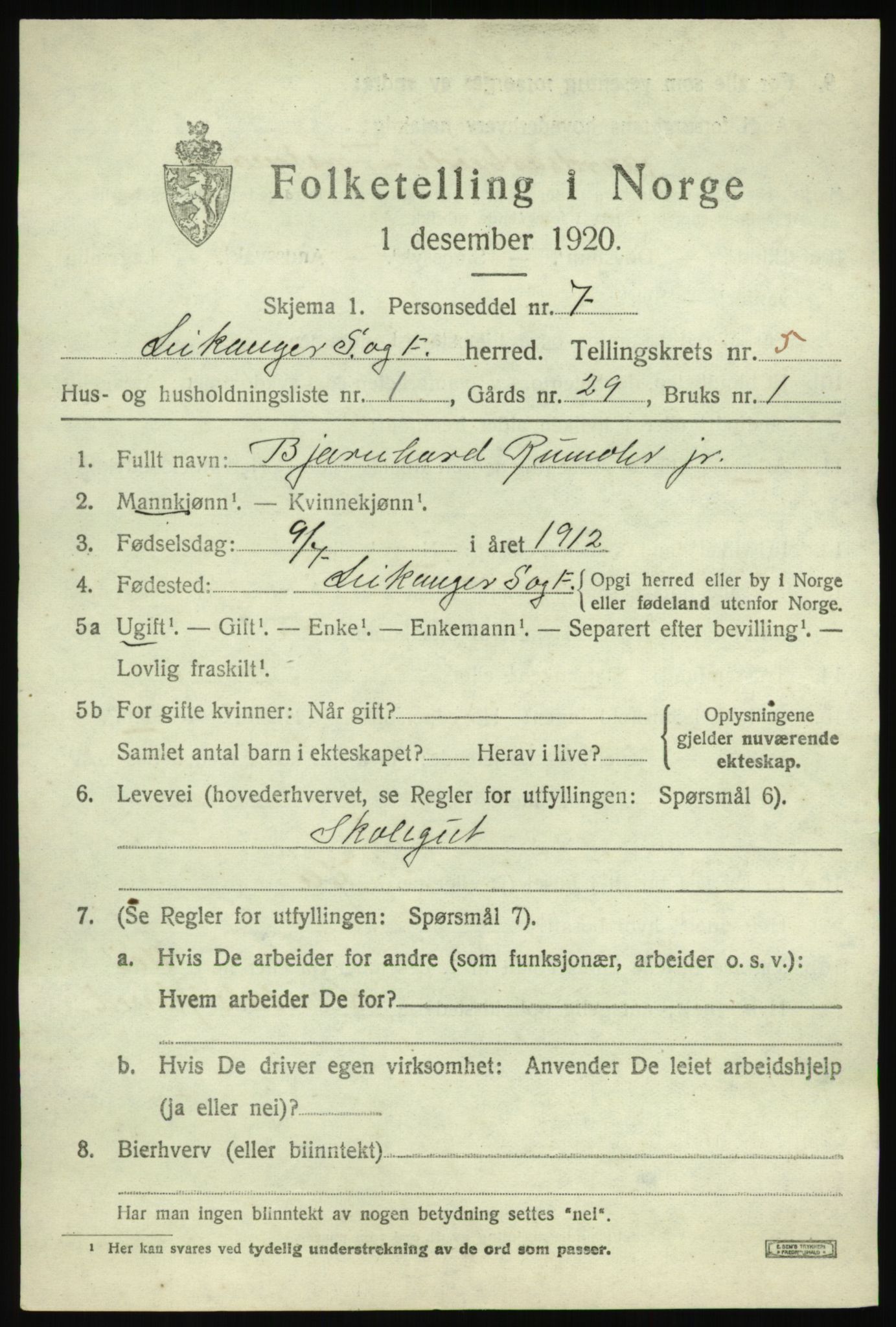 SAB, 1920 census for Leikanger, 1920, p. 3596