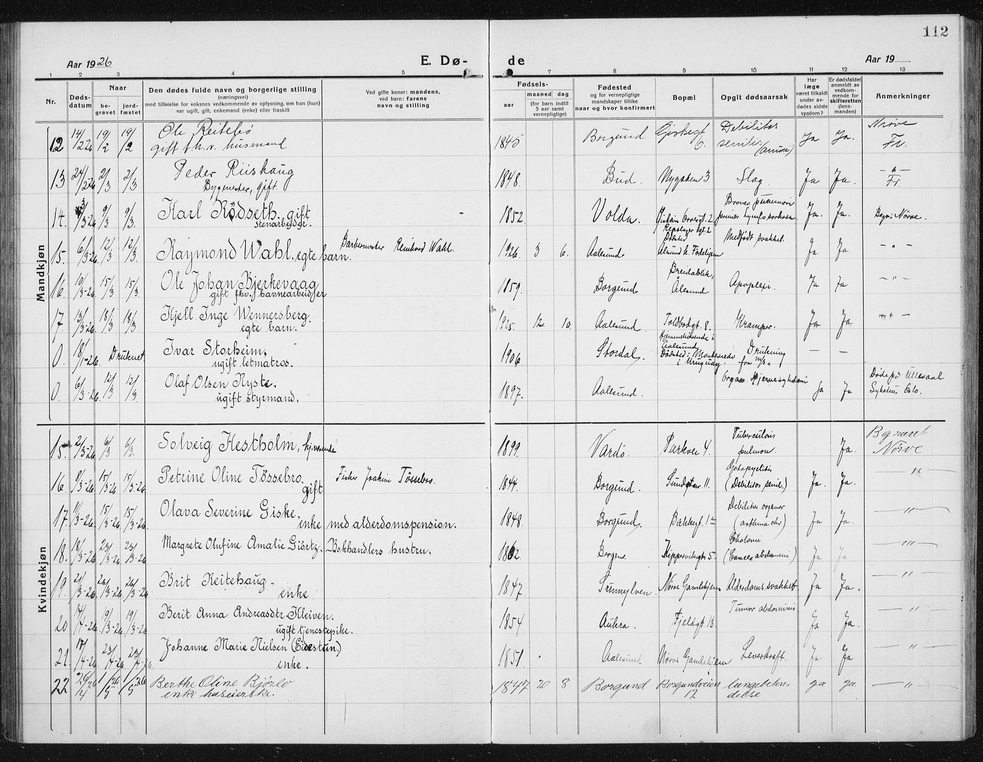 Ministerialprotokoller, klokkerbøker og fødselsregistre - Møre og Romsdal, AV/SAT-A-1454/529/L0474: Parish register (copy) no. 529C11, 1918-1938, p. 112