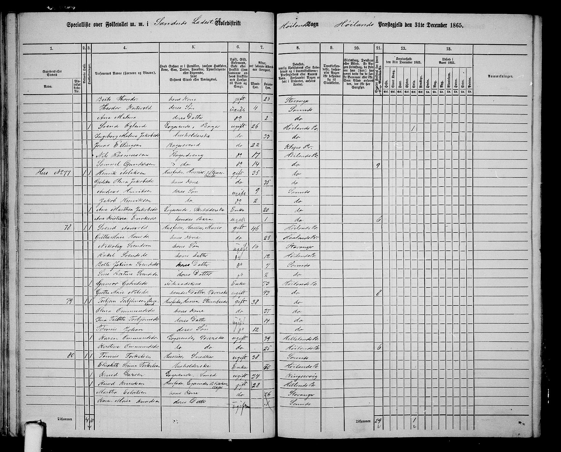 RA, 1865 census for Høyland, 1865, p. 169