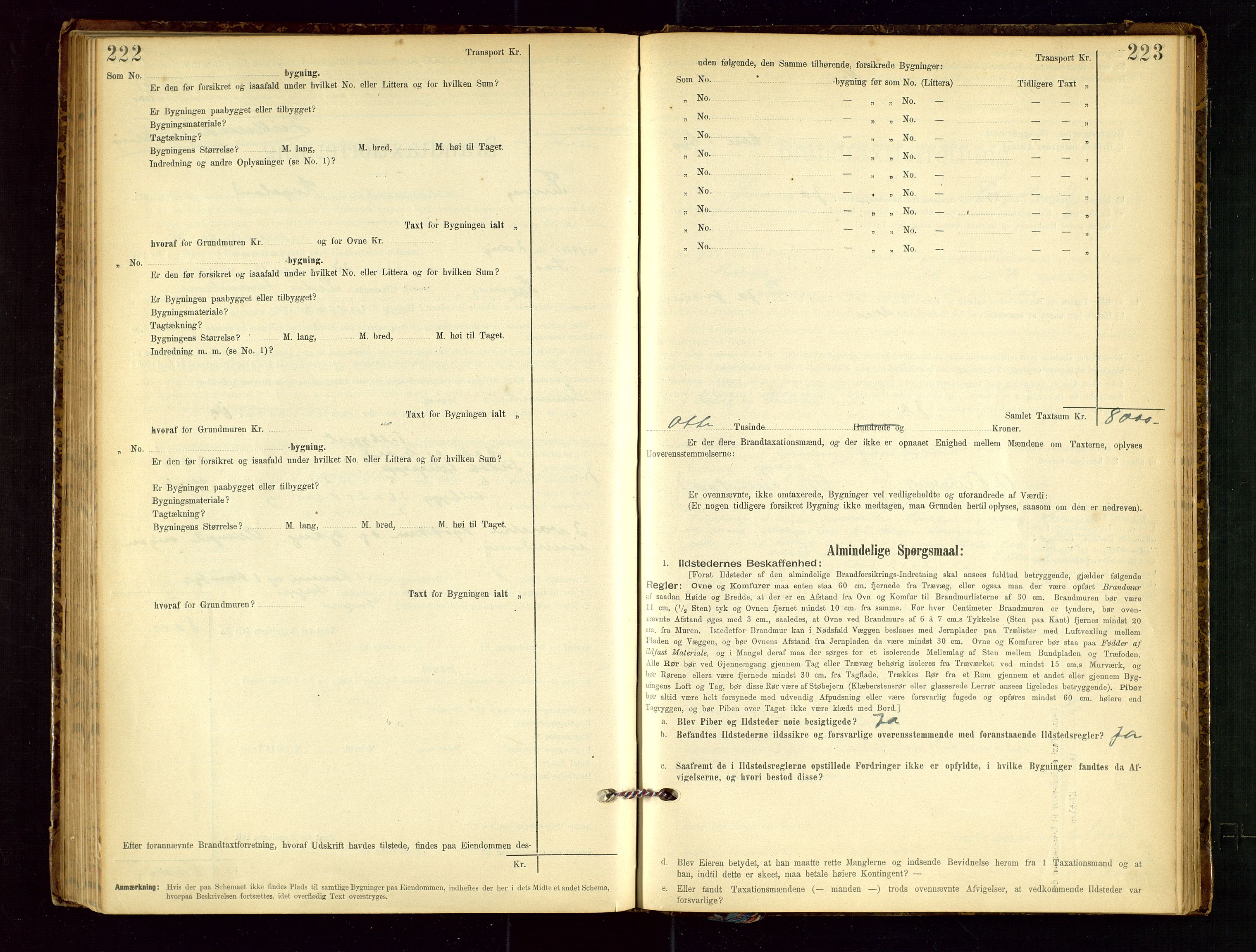 Finnøy lensmannskontor, SAST/A-100442/Goa/L0003: Branntakstprotokoll - skjemaprotokoll, 1896-1954, p. 222-223