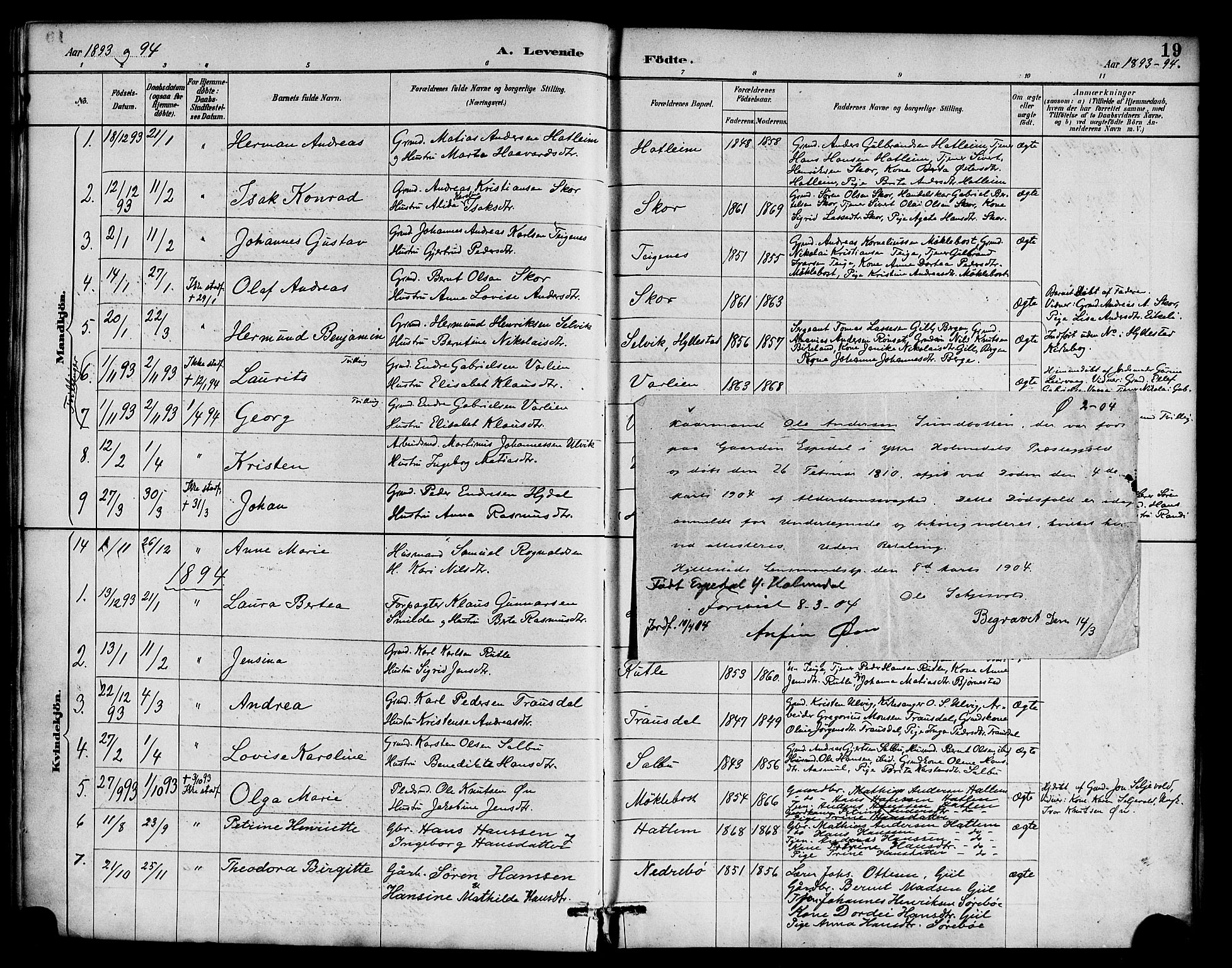 Hyllestad sokneprestembete, SAB/A-80401: Parish register (official) no. D 1, 1886-1905, p. 19