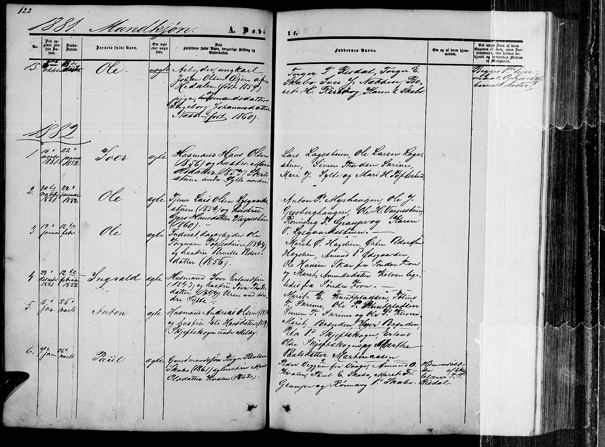 Nord-Fron prestekontor, SAH/PREST-080/H/Ha/Hab/L0002: Parish register (copy) no. 2, 1851-1883, p. 122