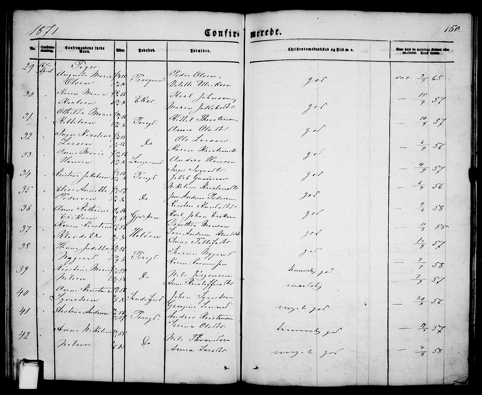 Porsgrunn kirkebøker , SAKO/A-104/G/Ga/L0002: Parish register (copy) no. I 2, 1847-1877, p. 150