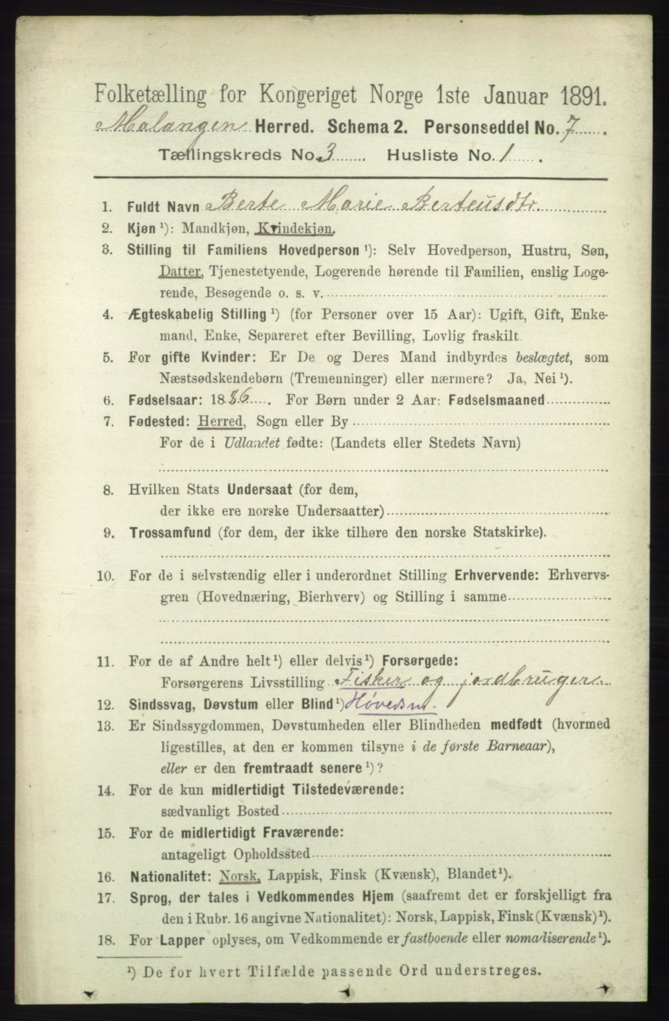 RA, 1891 census for 1932 Malangen, 1891, p. 741