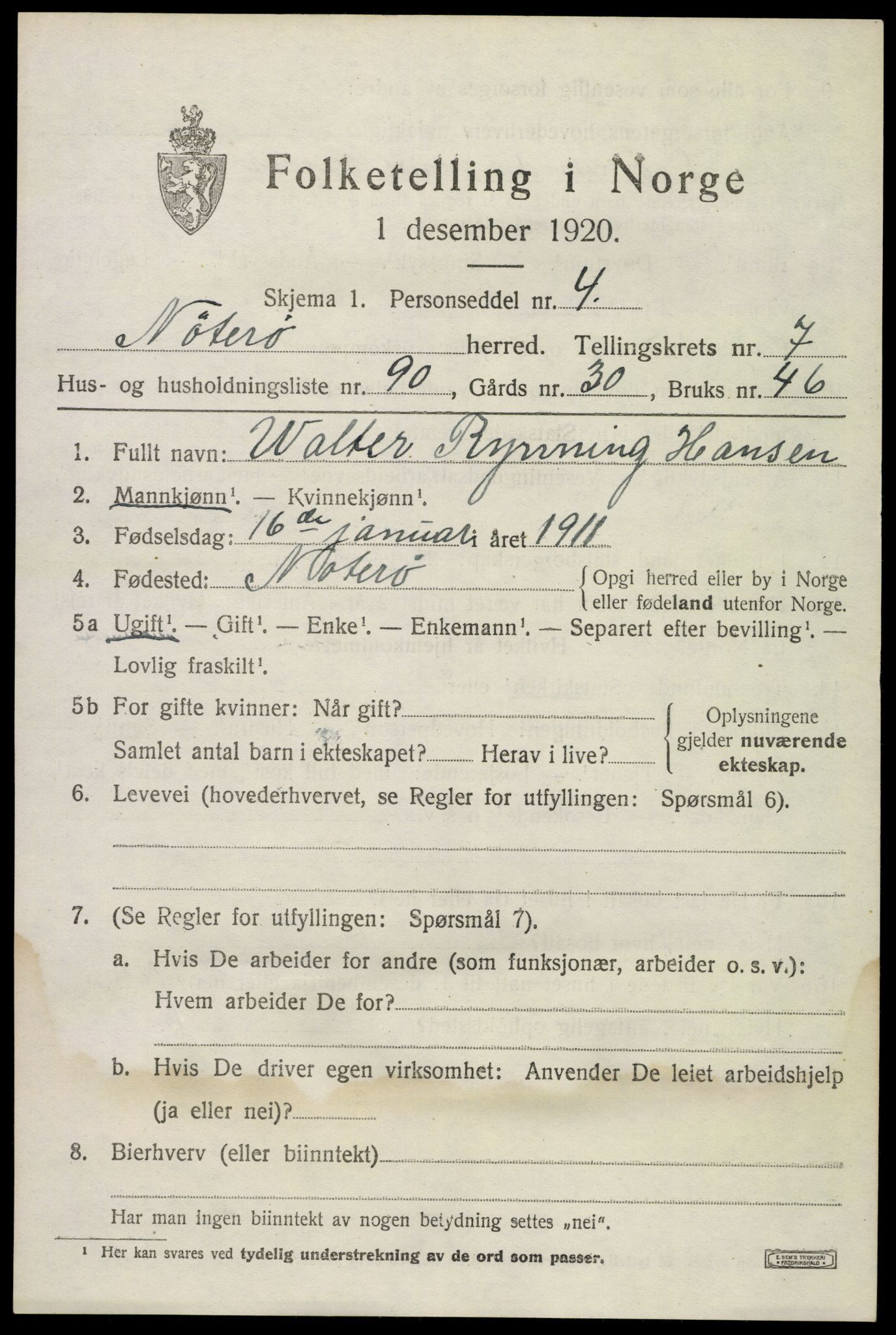 SAKO, 1920 census for Nøtterøy, 1920, p. 10405