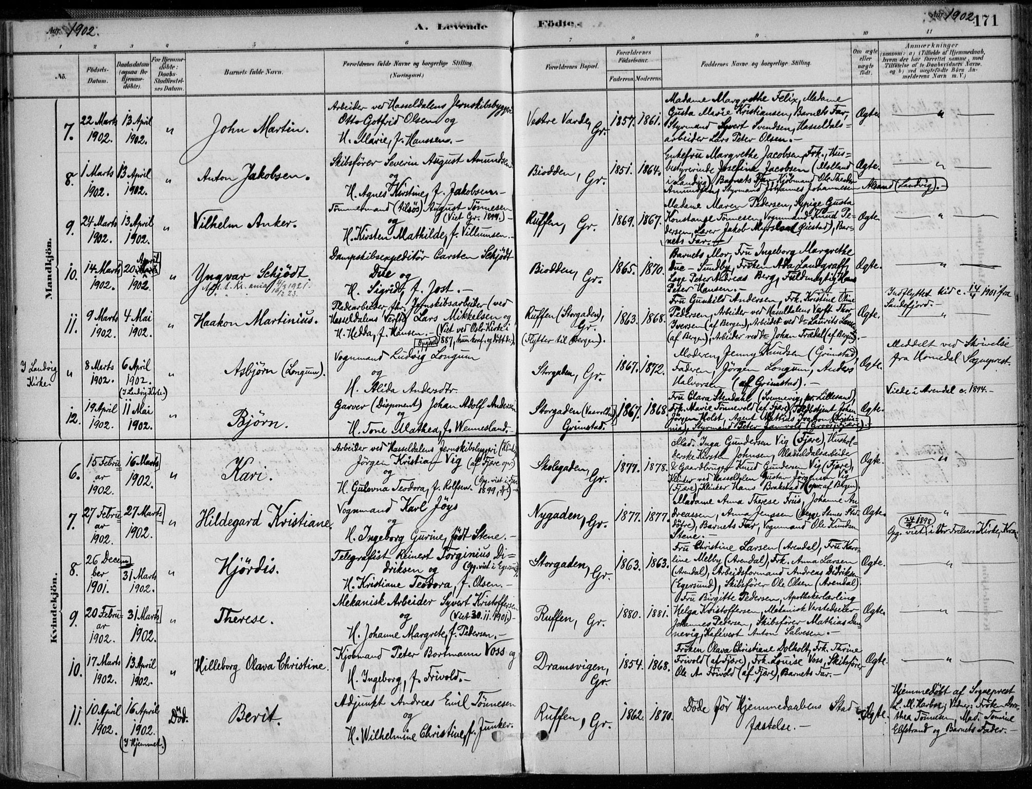 Grimstad sokneprestkontor, SAK/1111-0017/F/Fa/L0003: Parish register (official) no. A 2, 1882-1912, p. 171