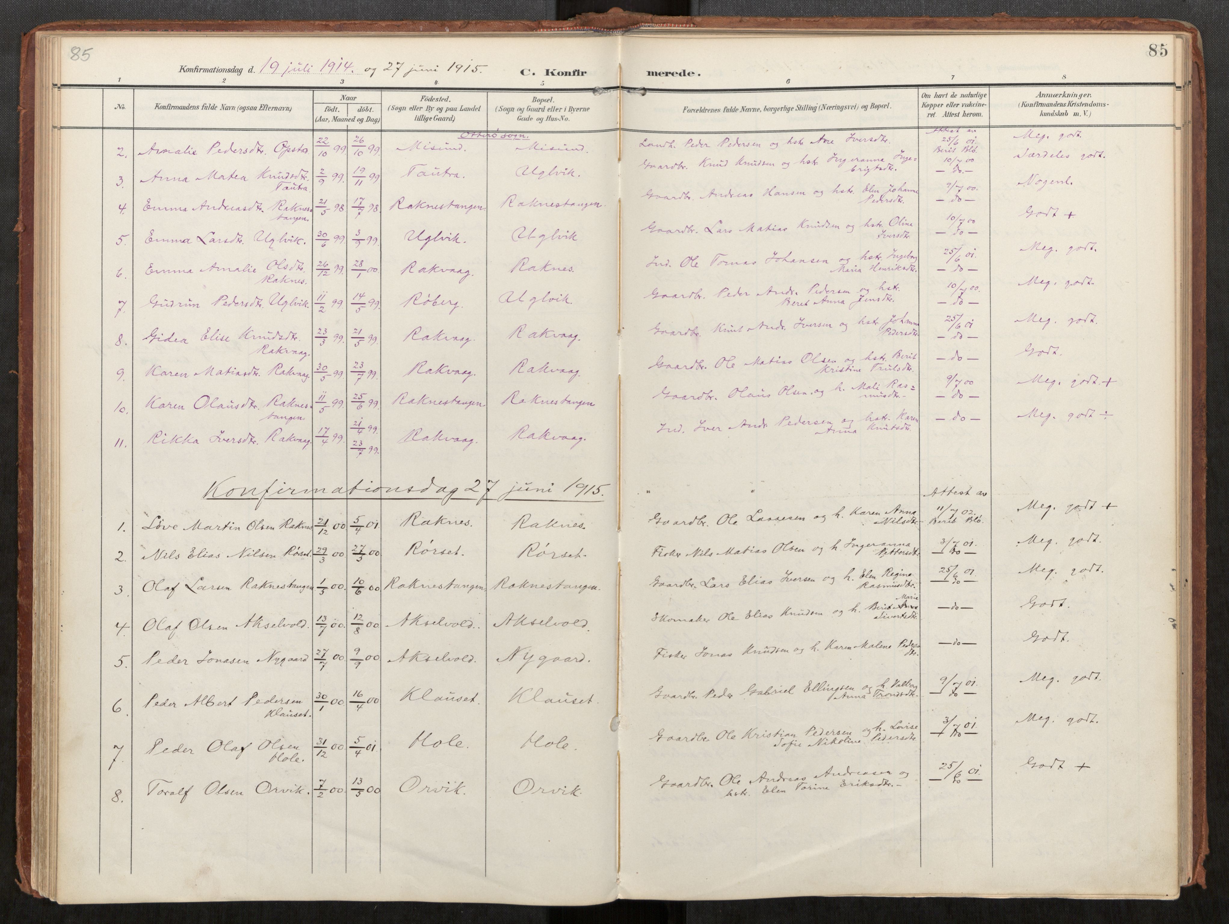 Ministerialprotokoller, klokkerbøker og fødselsregistre - Møre og Romsdal, AV/SAT-A-1454/563/L0740: Parish register (official) no. 563A02, 1903-1923, p. 85