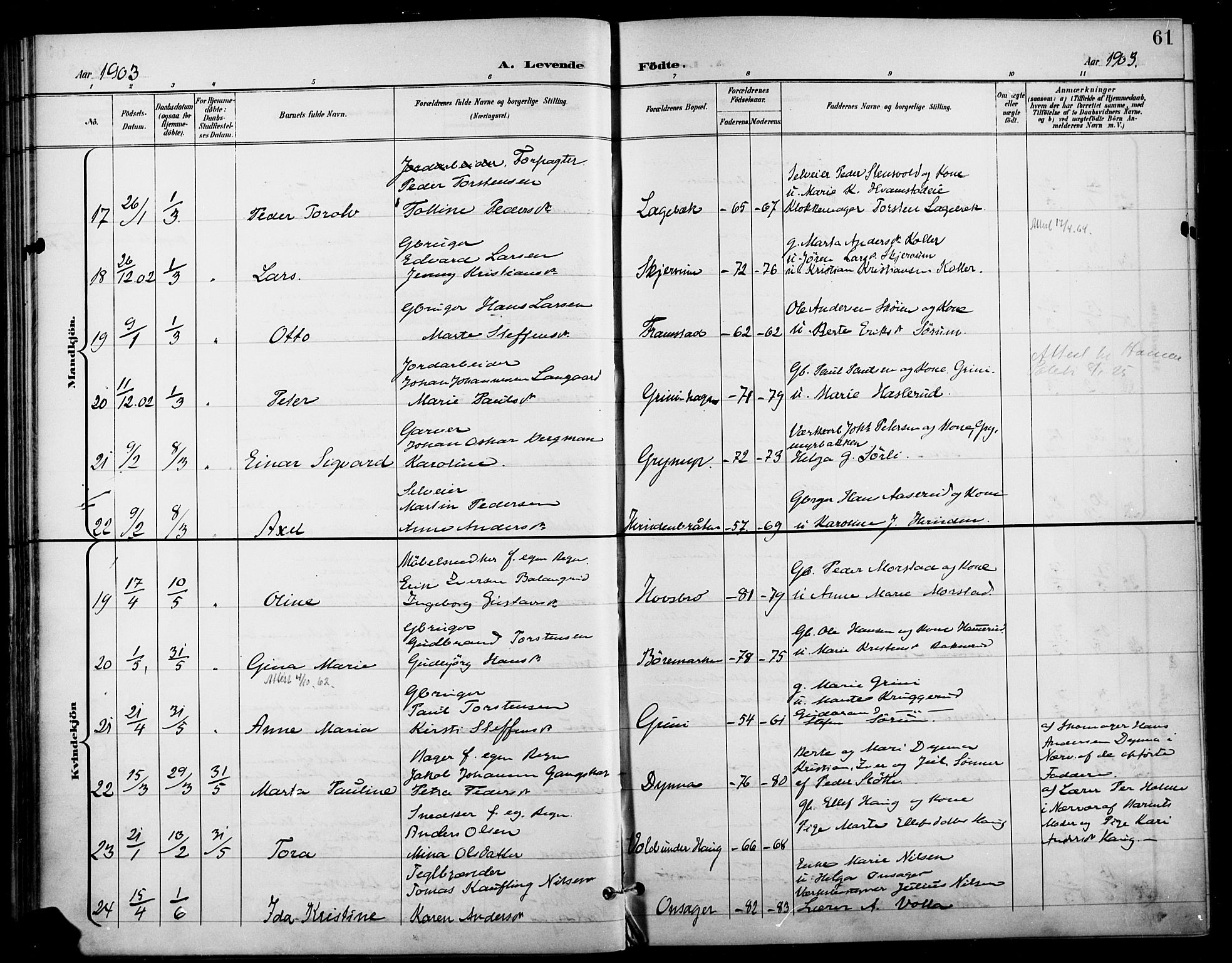 Gran prestekontor, AV/SAH-PREST-112/H/Ha/Haa/L0019: Parish register (official) no. 19, 1898-1907, p. 61