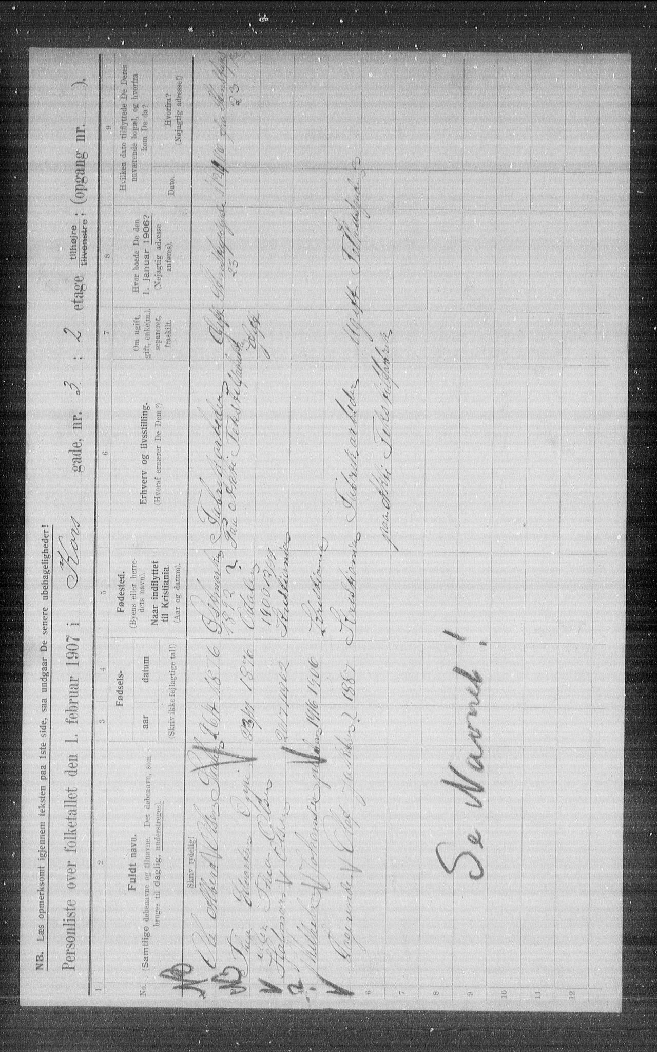 OBA, Municipal Census 1907 for Kristiania, 1907, p. 27237