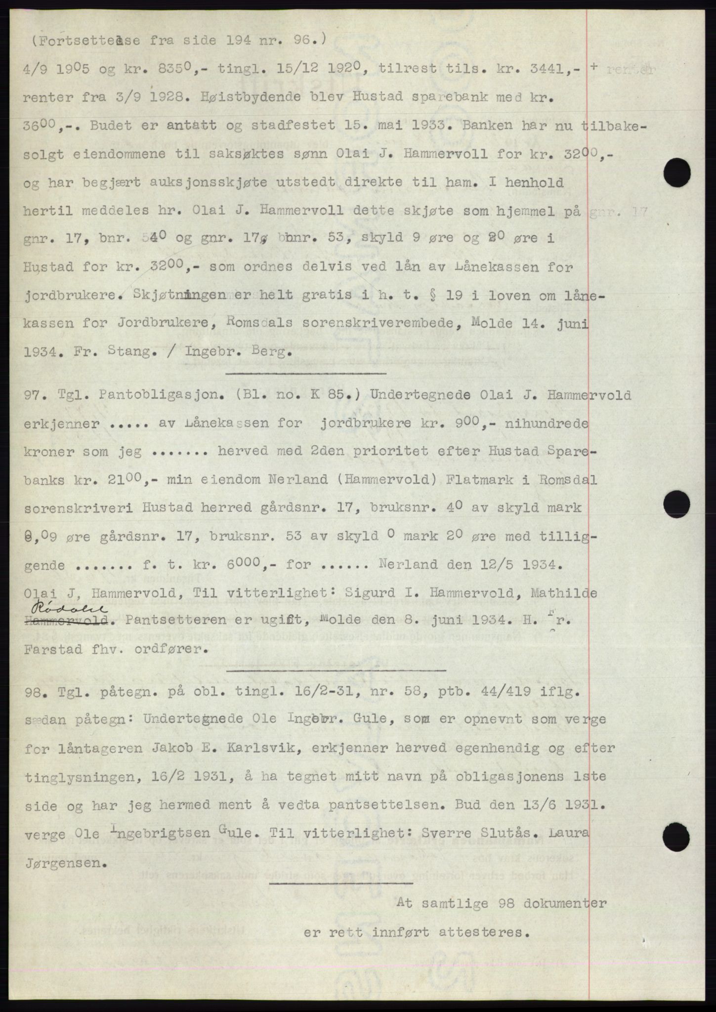 Romsdal sorenskriveri, AV/SAT-A-4149/1/2/2C/L0065: Mortgage book no. 59, 1934-1934, Deed date: 15.06.1934