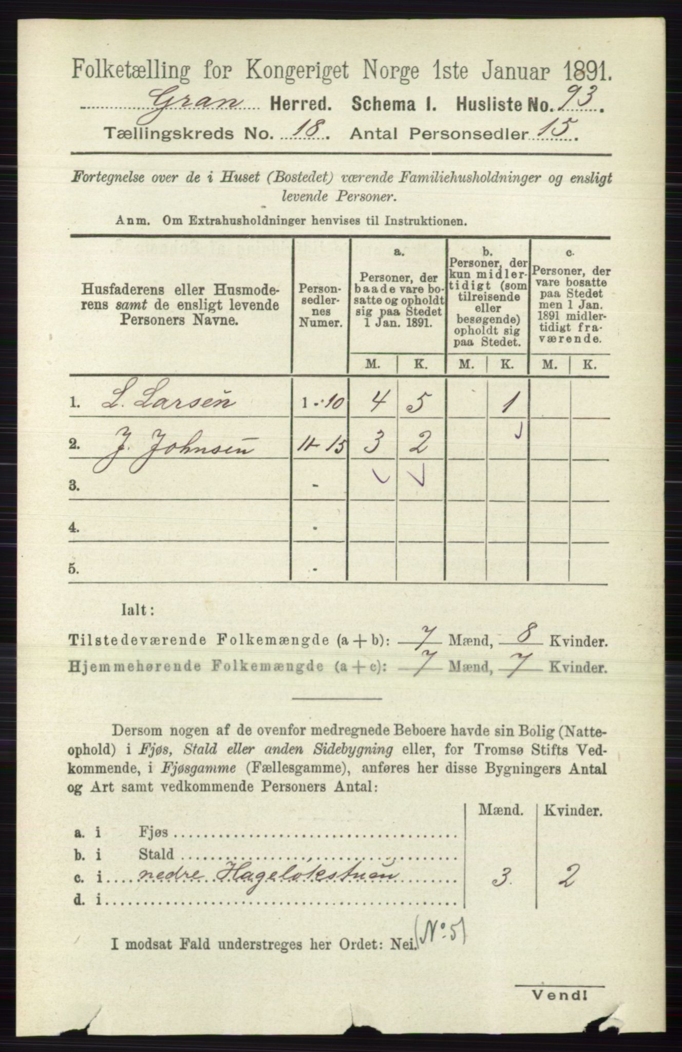 RA, 1891 census for 0534 Gran, 1891, p. 9532