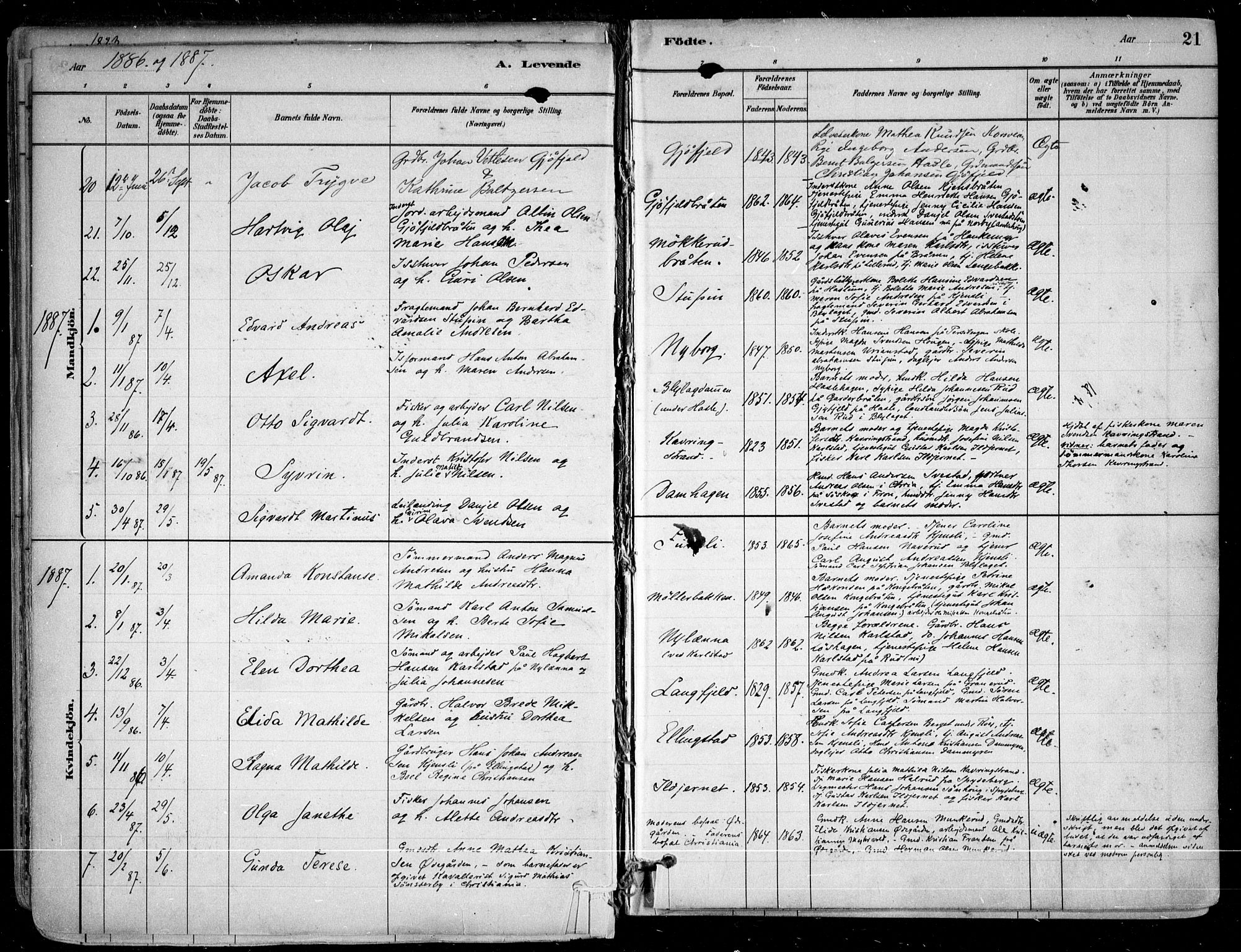 Nesodden prestekontor Kirkebøker, SAO/A-10013/F/Fa/L0009: Parish register (official) no. I 9, 1880-1915, p. 21