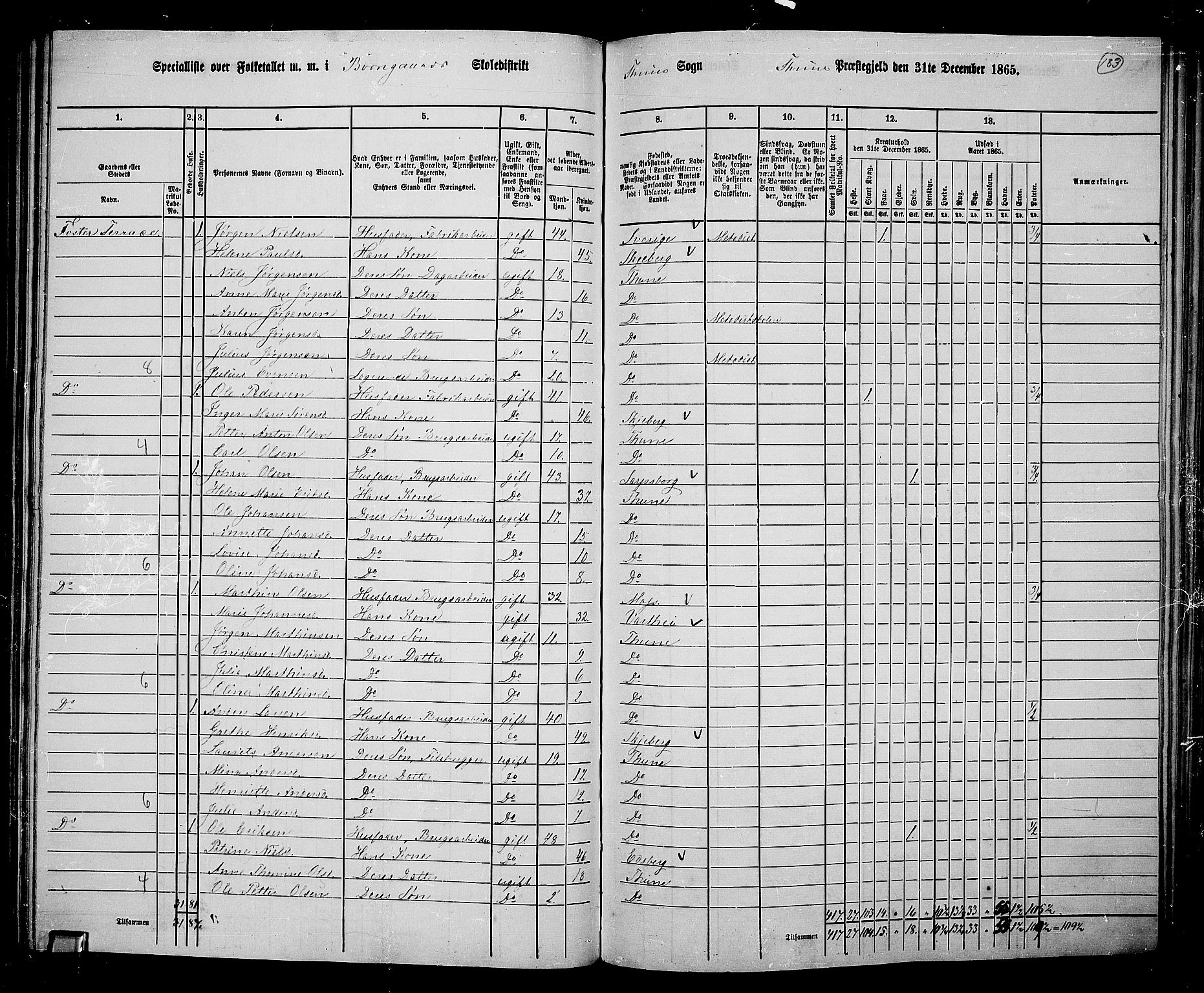 RA, 1865 census for Tune, 1865, p. 168