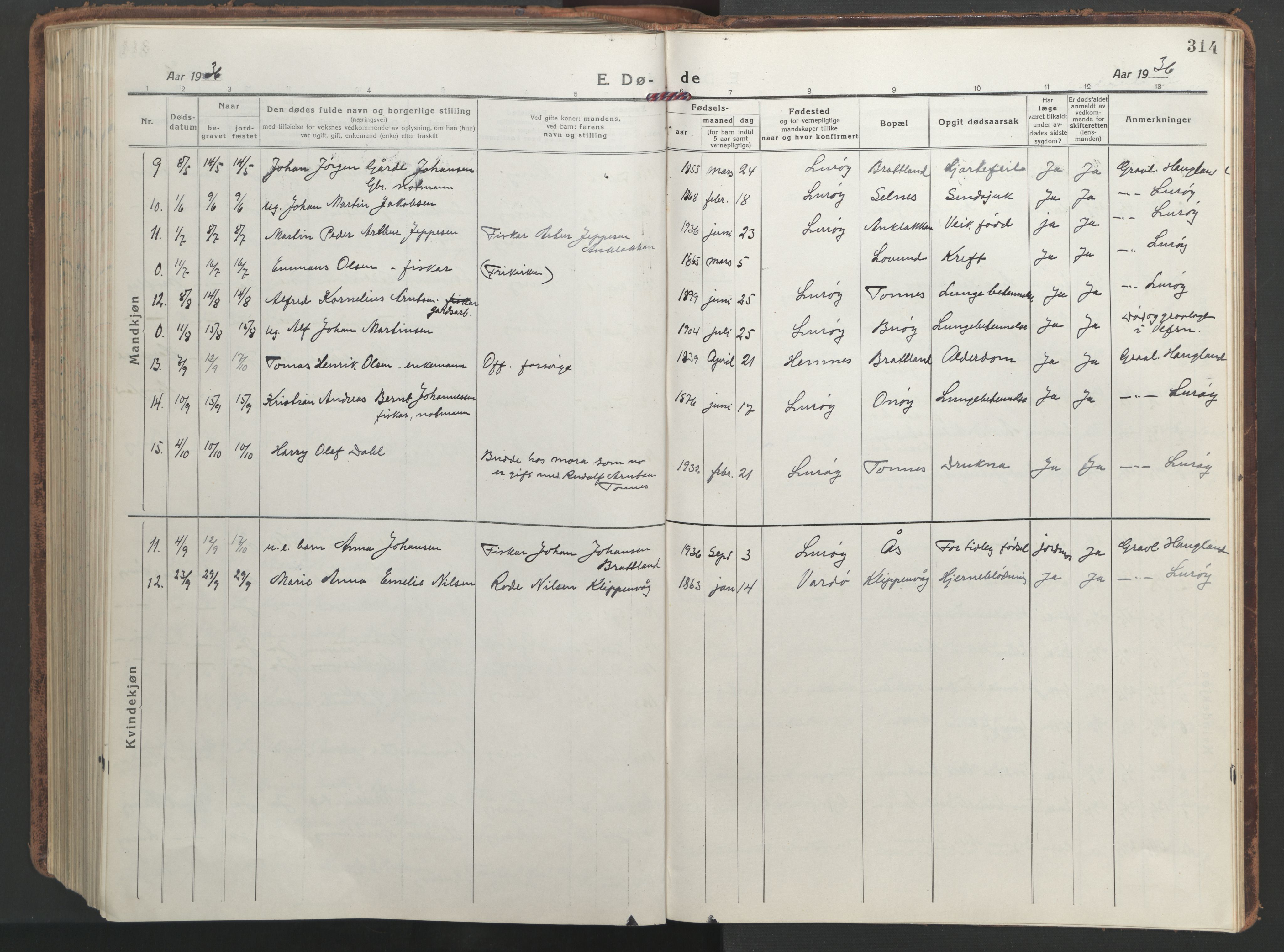 Ministerialprotokoller, klokkerbøker og fødselsregistre - Nordland, AV/SAT-A-1459/839/L0574: Parish register (copy) no. 839C04, 1918-1950, p. 314