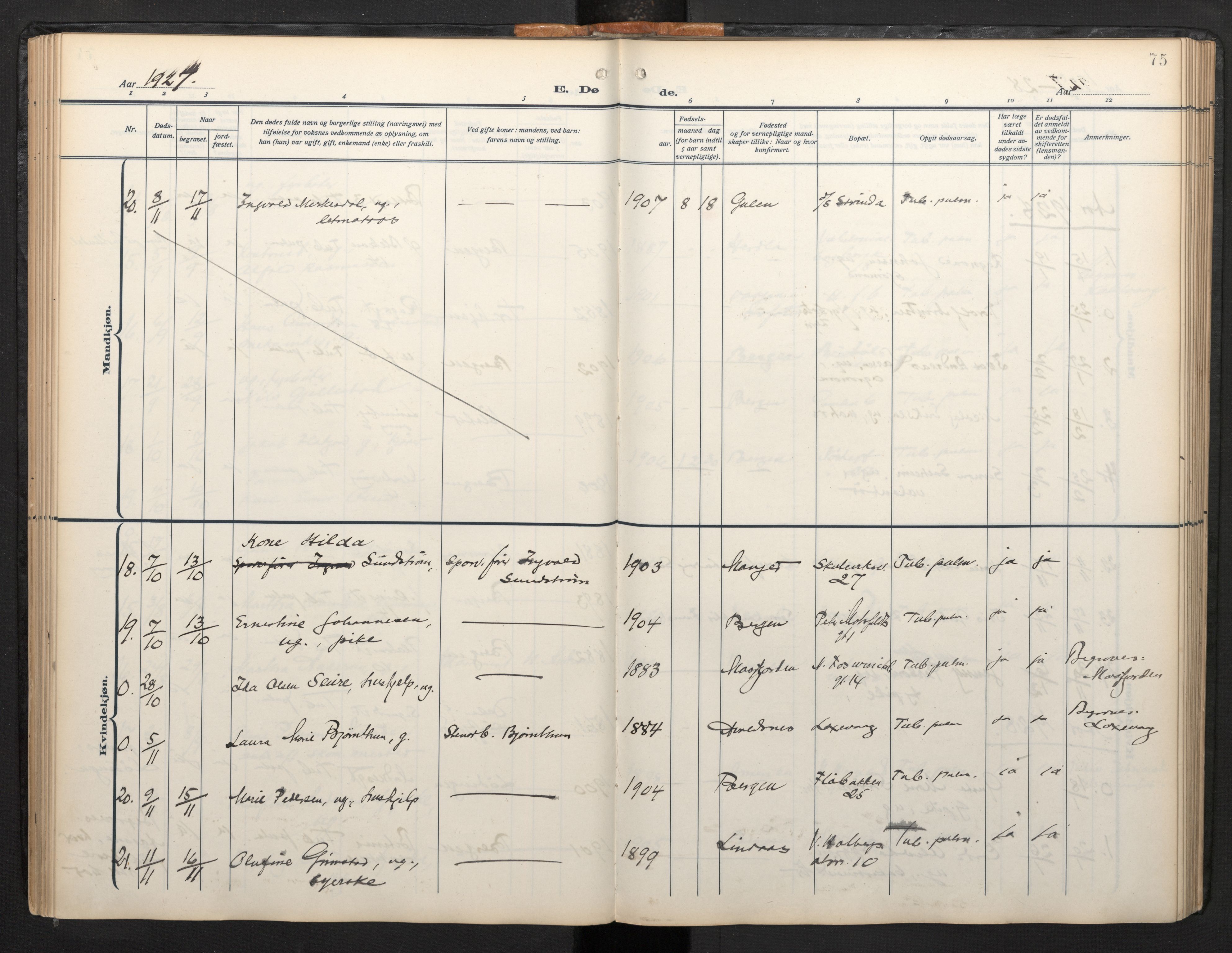 Arkivreferanse mangler*, SAB/-: Parish register (official) no. A 1, 1912-1957, p. 74b-75a