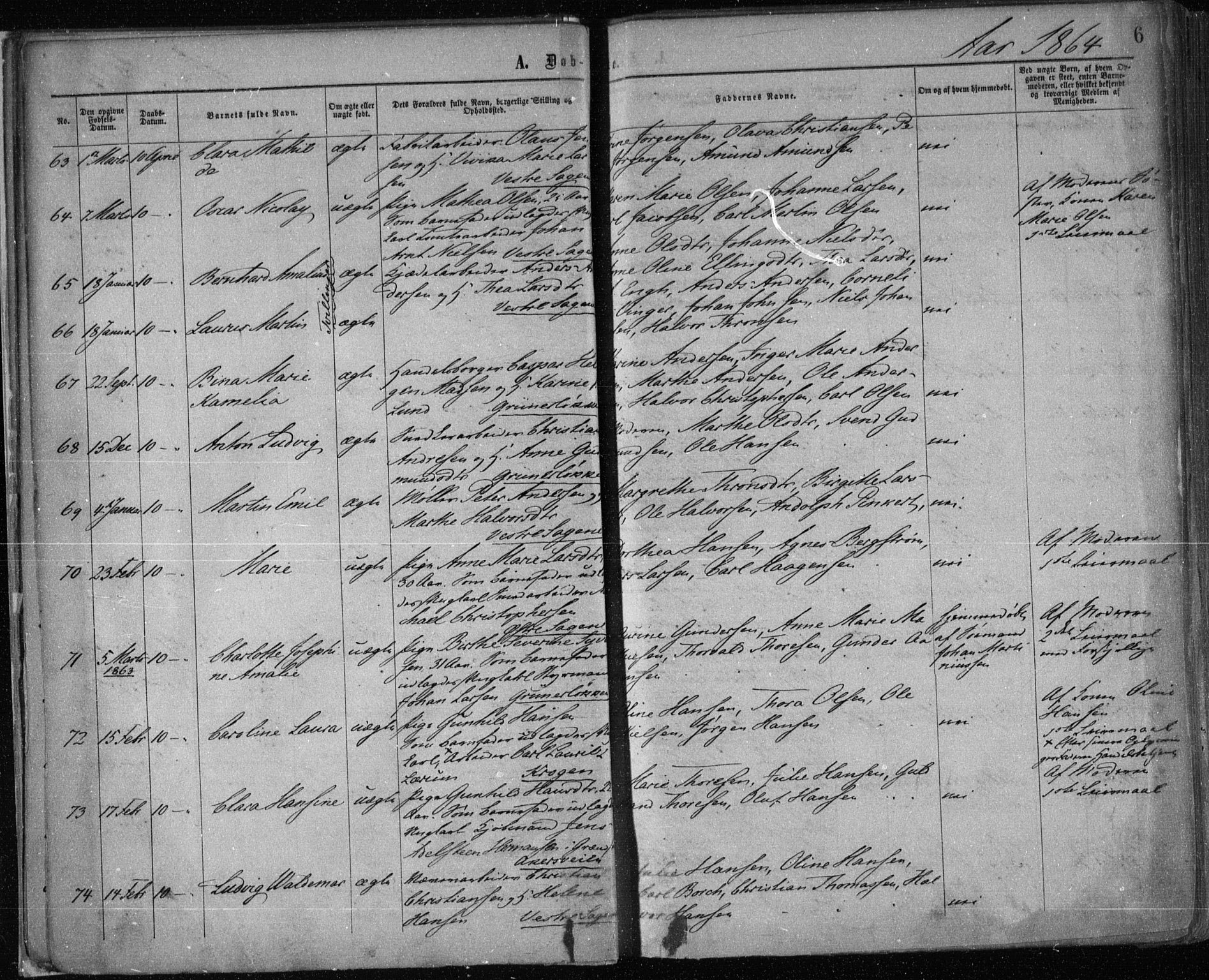 Gamle Aker prestekontor Kirkebøker, AV/SAO-A-10617a/F/L0002: Parish register (official) no. 2, 1864-1872, p. 6