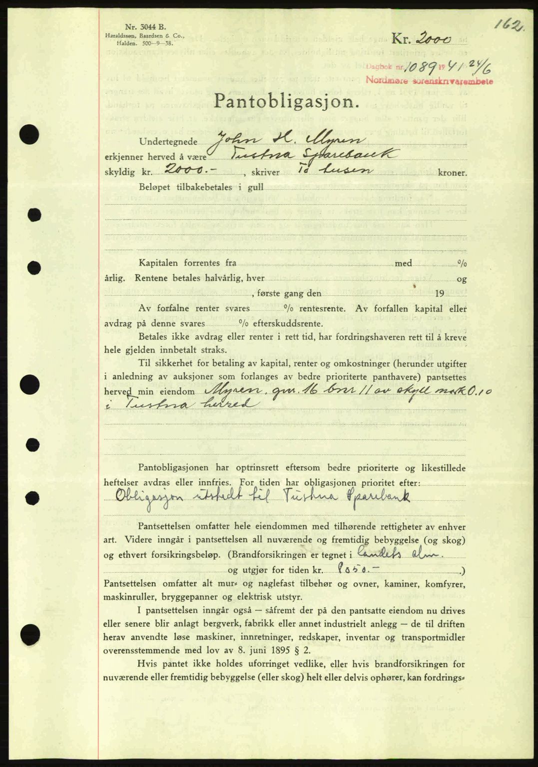 Nordmøre sorenskriveri, SAT/A-4132/1/2/2Ca: Mortgage book no. B88, 1941-1942, Diary no: : 1089/1941