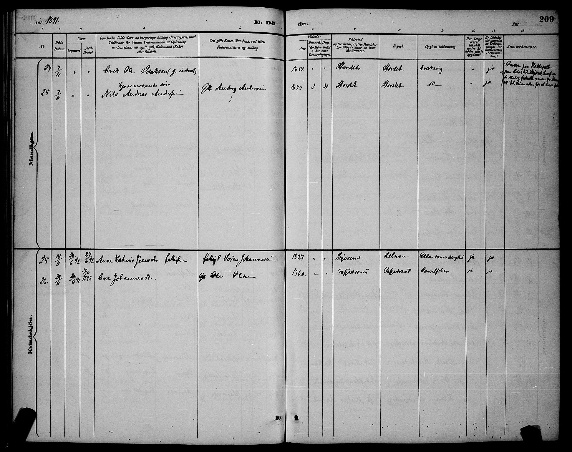 Skjervøy sokneprestkontor, AV/SATØ-S-1300/H/Ha/Hab/L0007klokker: Parish register (copy) no. 7, 1889-1899, p. 209