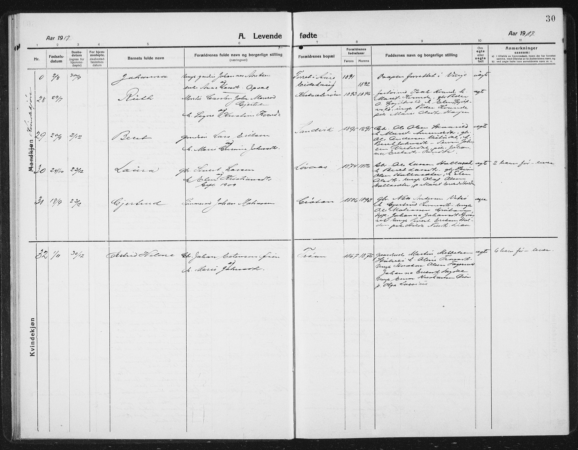 Ministerialprotokoller, klokkerbøker og fødselsregistre - Sør-Trøndelag, AV/SAT-A-1456/630/L0506: Parish register (copy) no. 630C04, 1914-1933, p. 30