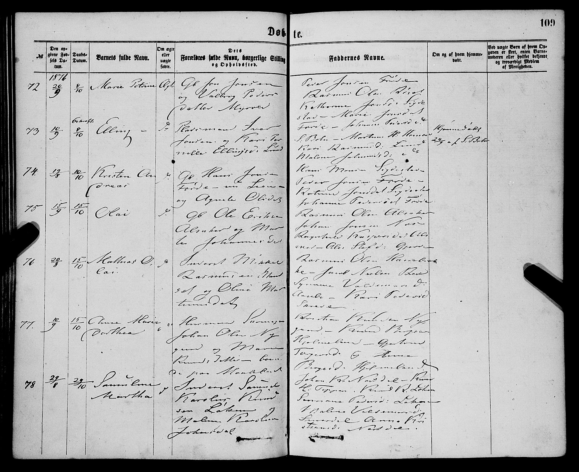 Eid sokneprestembete, AV/SAB-A-82301/H/Haa/Haaa/L0010: Parish register (official) no. A 10, 1867-1878, p. 109