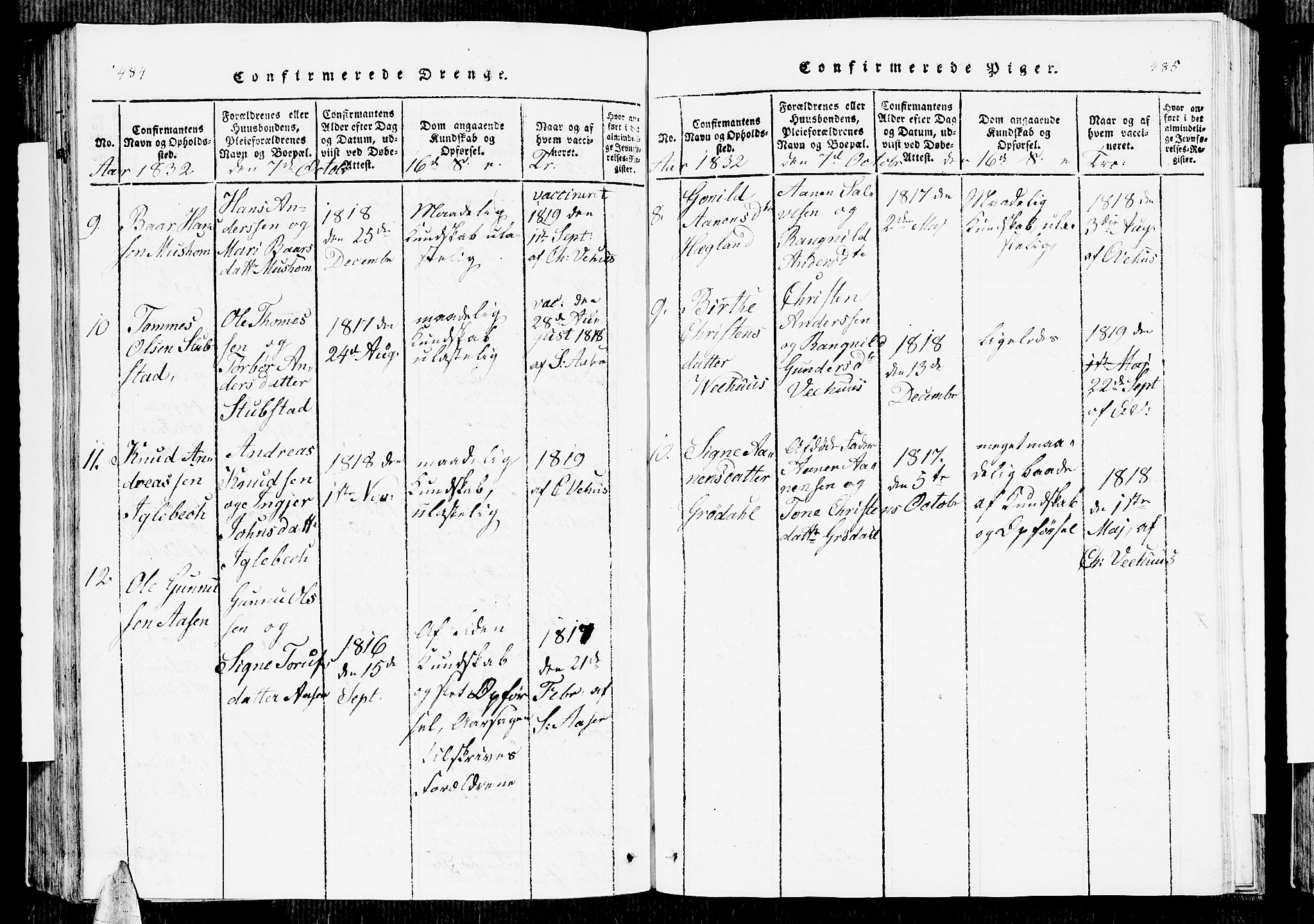 Vennesla sokneprestkontor, AV/SAK-1111-0045/Fb/Fbc/L0001: Parish register (copy) no. B 1, 1820-1834, p. 484-485