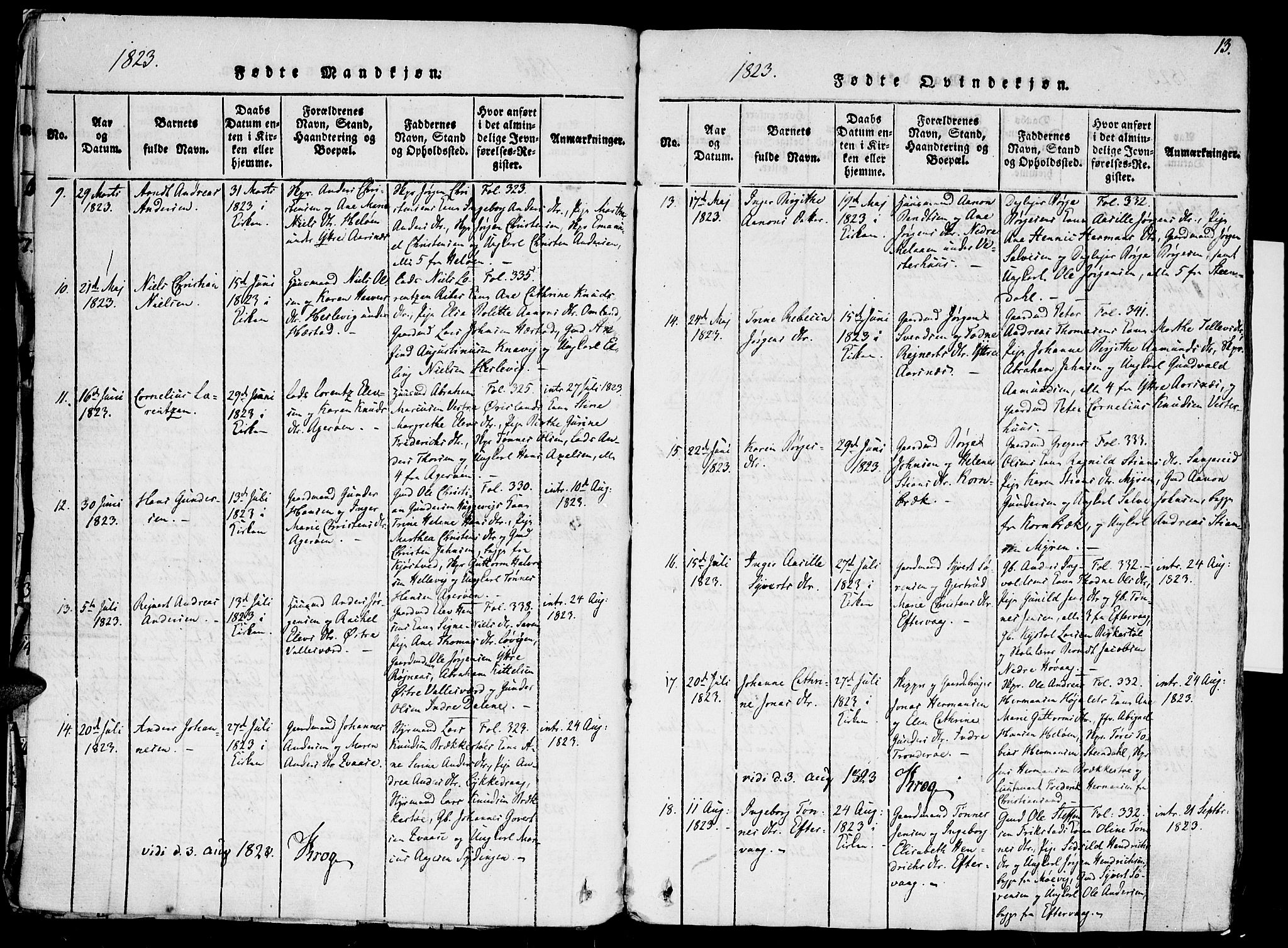 Høvåg sokneprestkontor, AV/SAK-1111-0025/F/Fa/L0001: Parish register (official) no. A 1, 1816-1843, p. 13