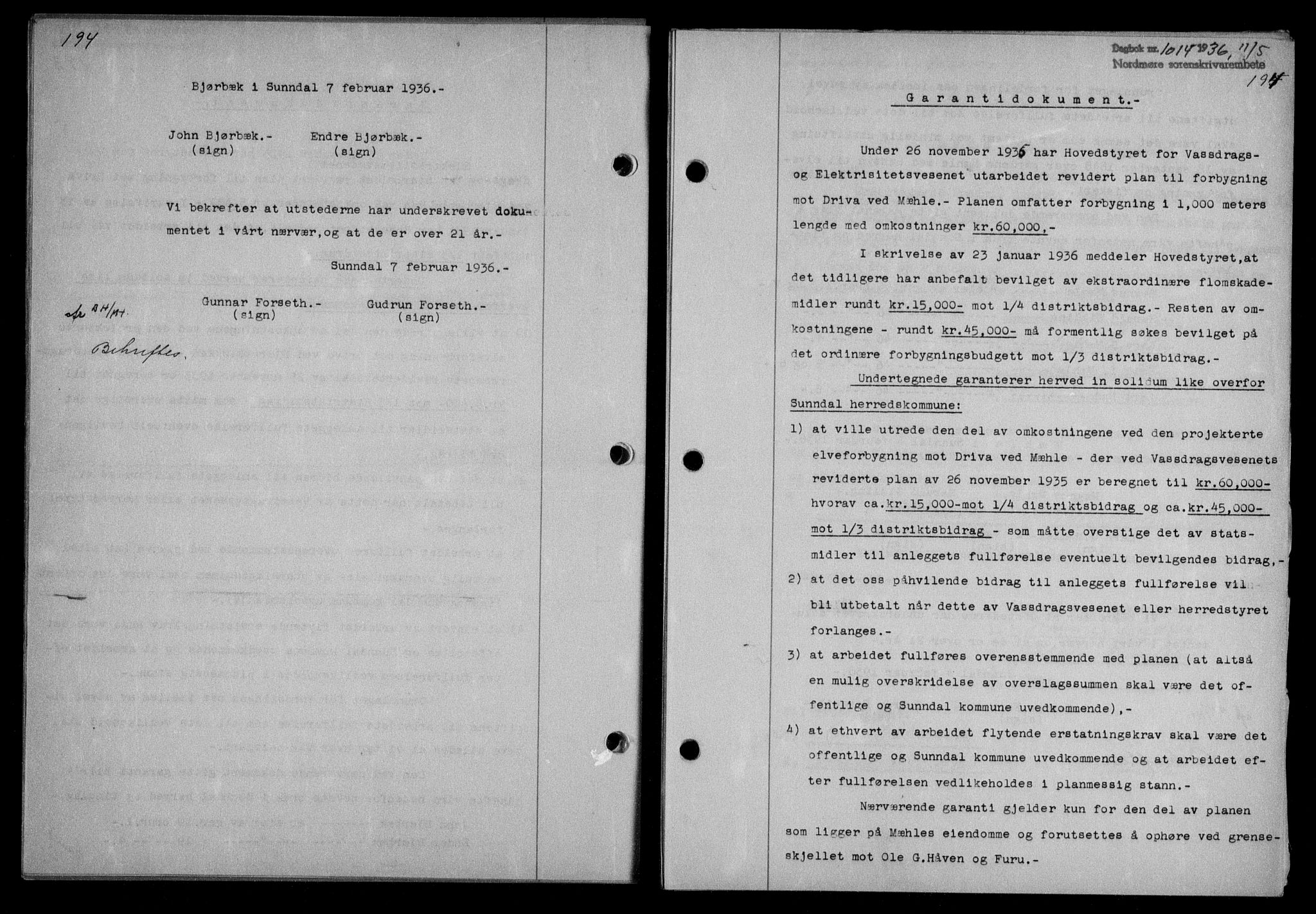 Nordmøre sorenskriveri, AV/SAT-A-4132/1/2/2Ca/L0088: Mortgage book no. 78, 1936-1936, Diary no: : 1014/1936