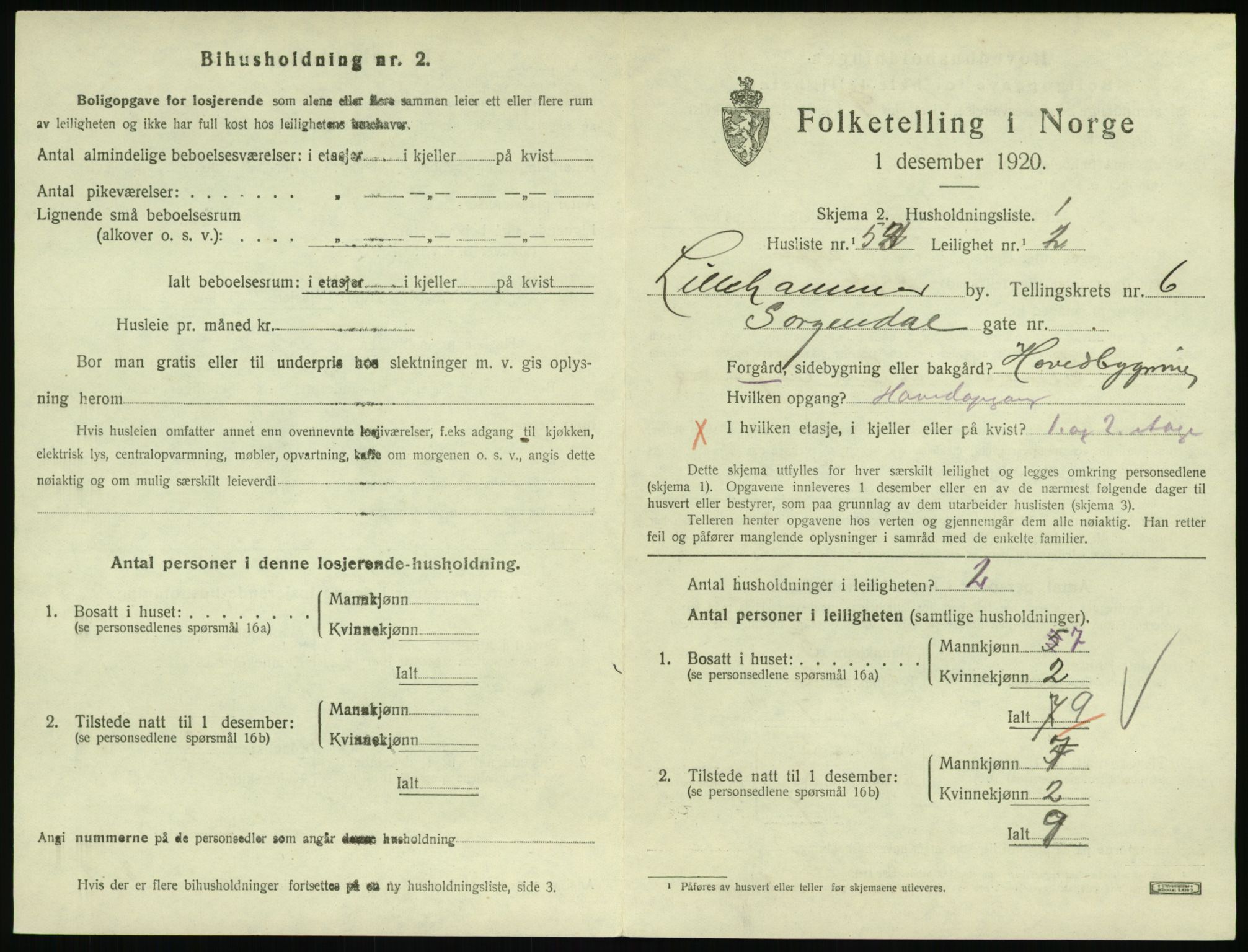 SAH, 1920 census for Lillehammer, 1920, p. 2544