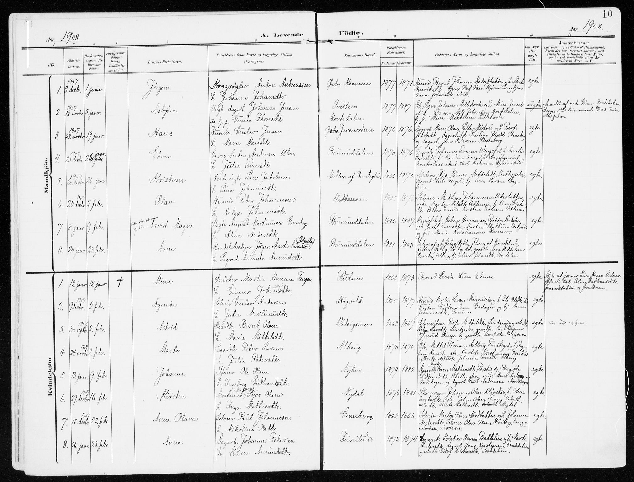 Furnes prestekontor, SAH/PREST-012/K/Ka/L0001: Parish register (official) no. 1, 1907-1935, p. 10
