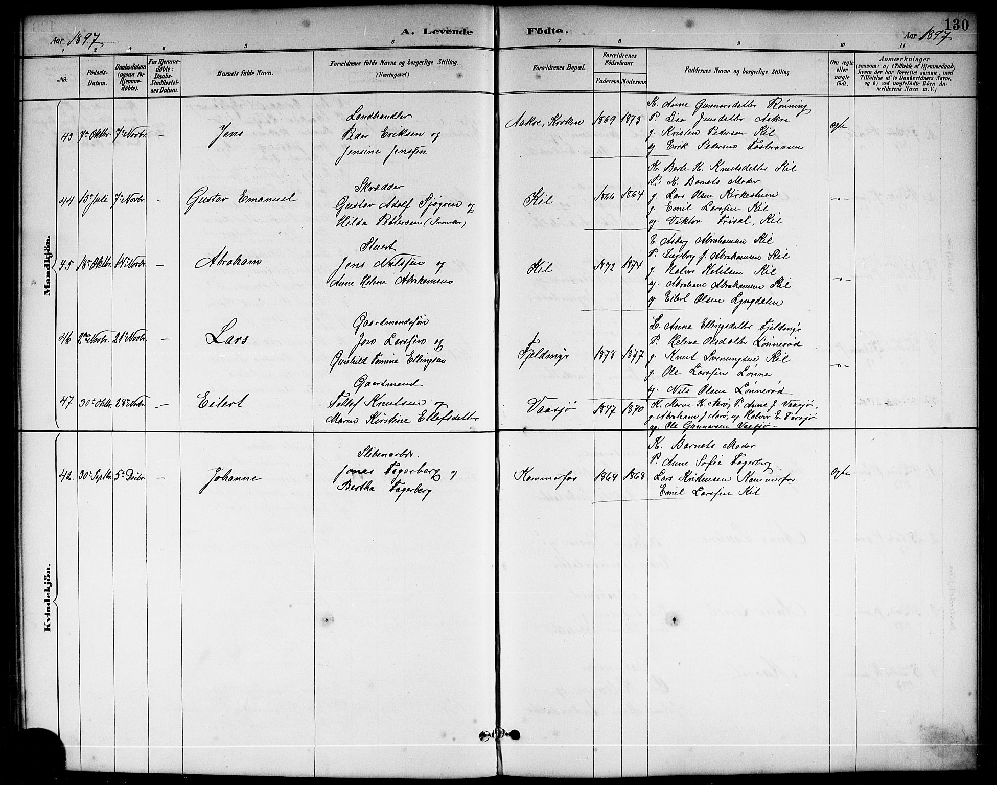 Sannidal kirkebøker, AV/SAKO-A-296/G/Ga/L0003: Parish register (copy) no. 3, 1887-1922, p. 130