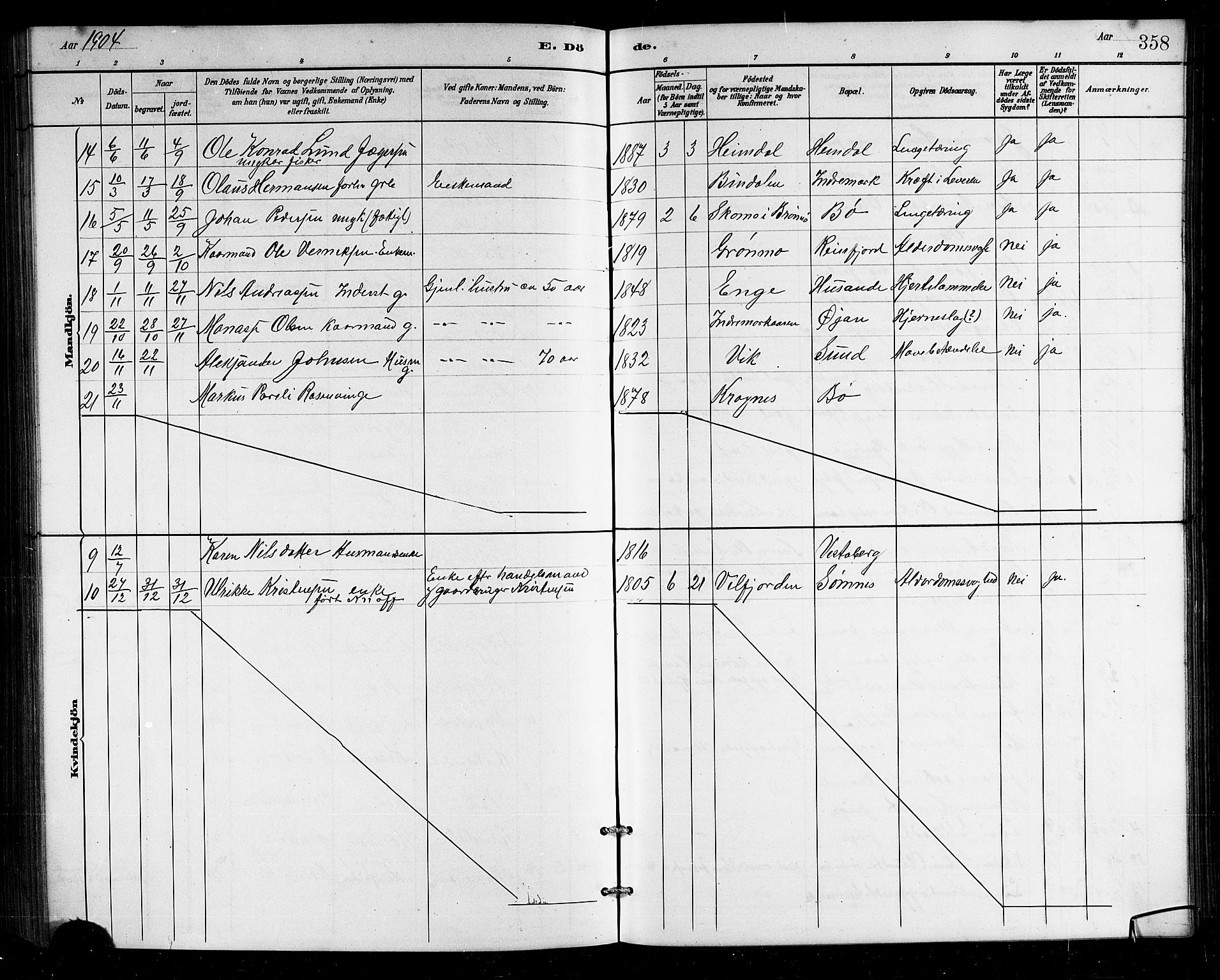 Ministerialprotokoller, klokkerbøker og fødselsregistre - Nordland, SAT/A-1459/812/L0188: Parish register (copy) no. 812C06, 1884-1912, p. 358