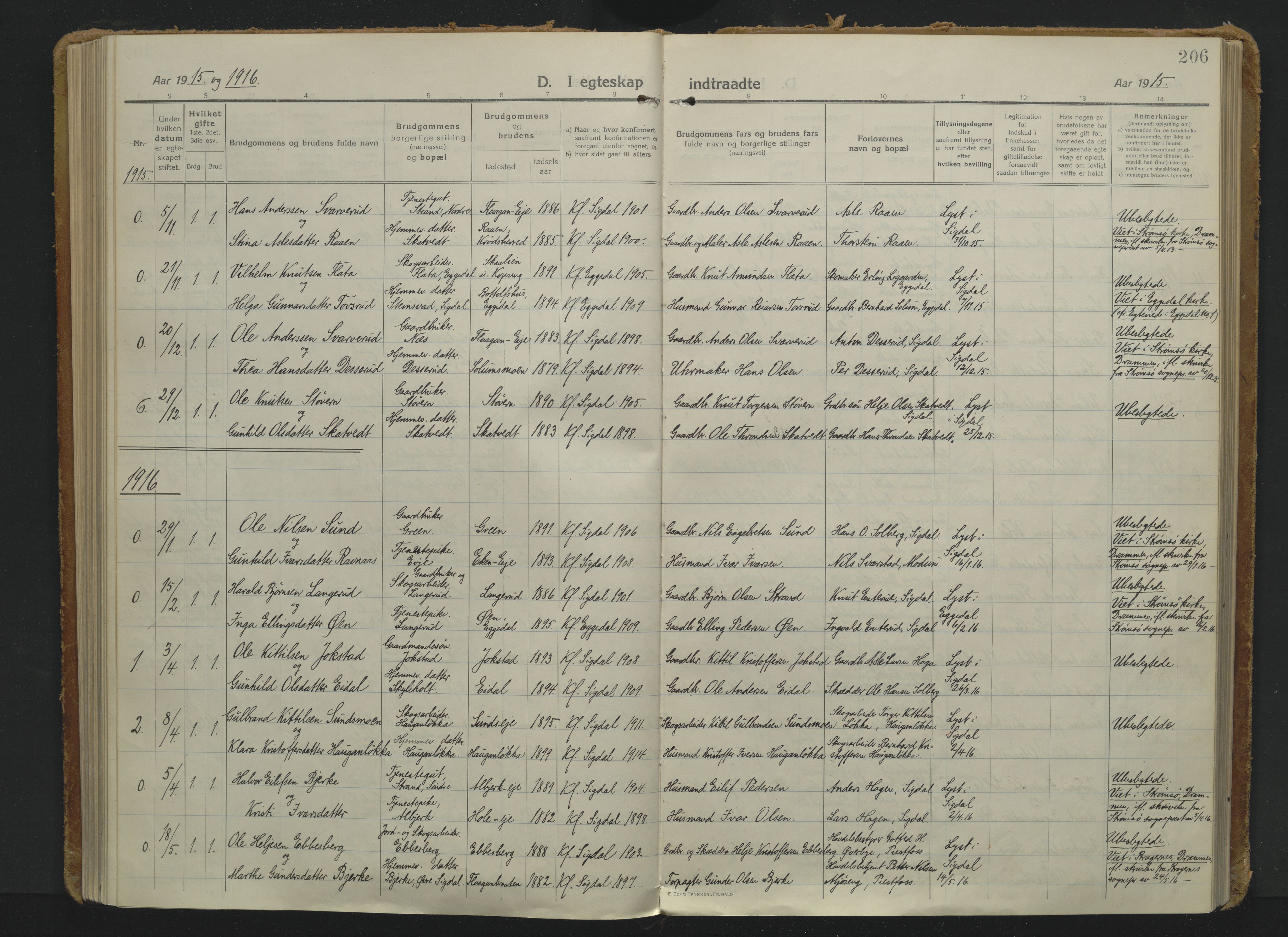 Sigdal kirkebøker, AV/SAKO-A-245/F/Fb/L0003: Parish register (official) no. II 3, 1915-1932, p. 206