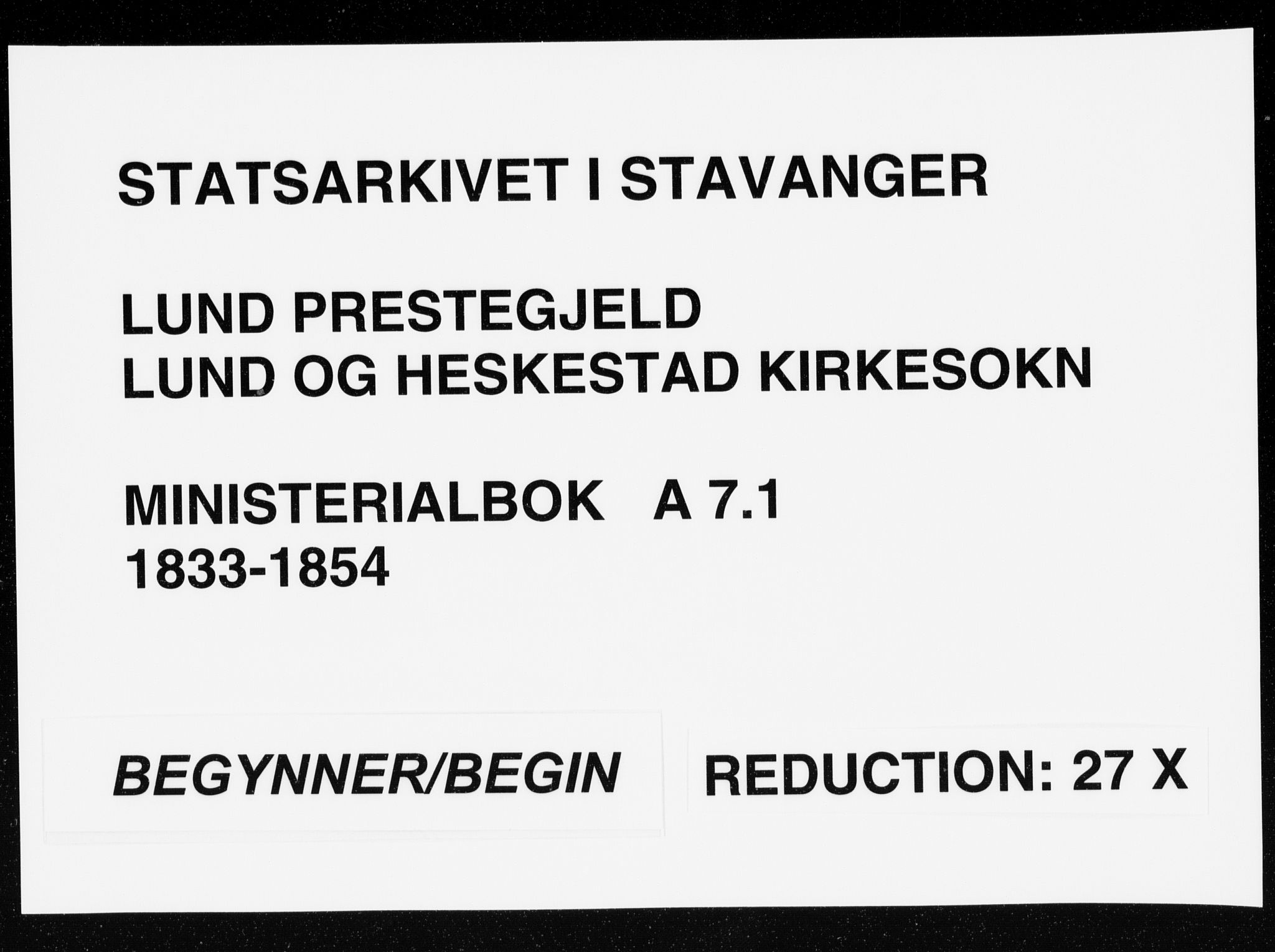 Lund sokneprestkontor, SAST/A-101809/S06/L0007: Parish register (official) no. A 7.1, 1833-1854