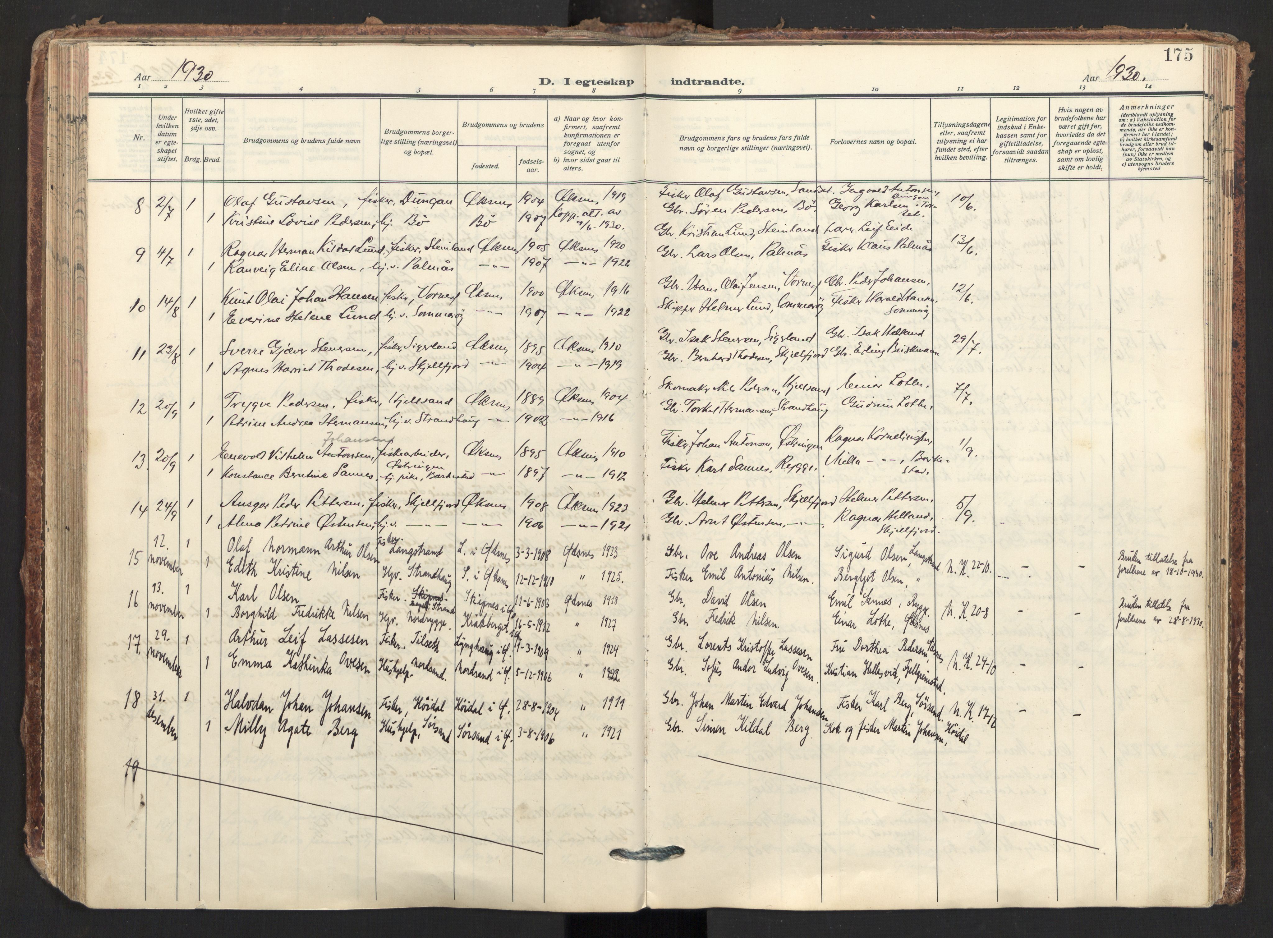 Ministerialprotokoller, klokkerbøker og fødselsregistre - Nordland, AV/SAT-A-1459/893/L1344: Parish register (official) no. 893A16, 1929-1946, p. 175