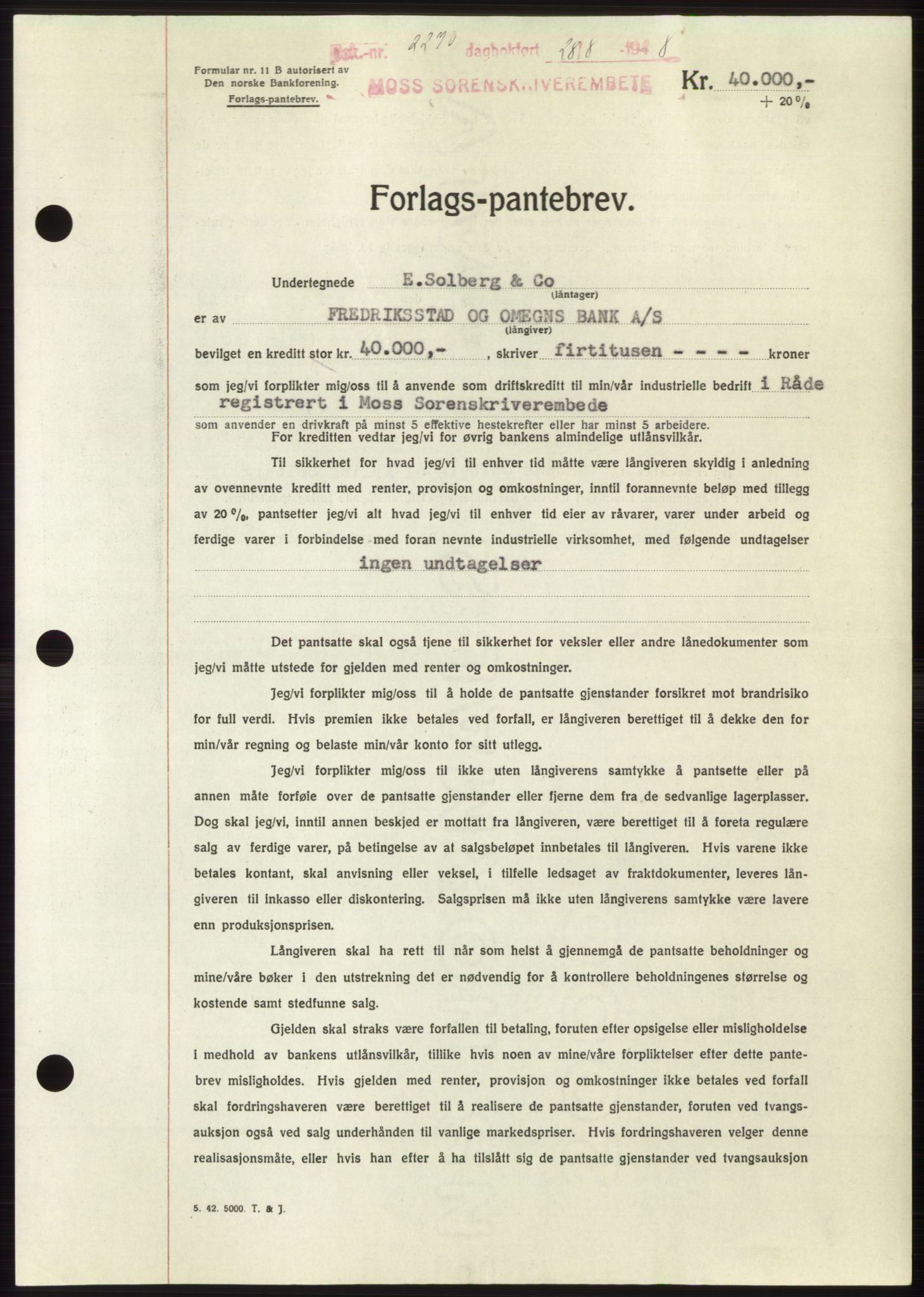 Moss sorenskriveri, AV/SAO-A-10168: Mortgage book no. B20, 1948-1948, Diary no: : 2270/1948