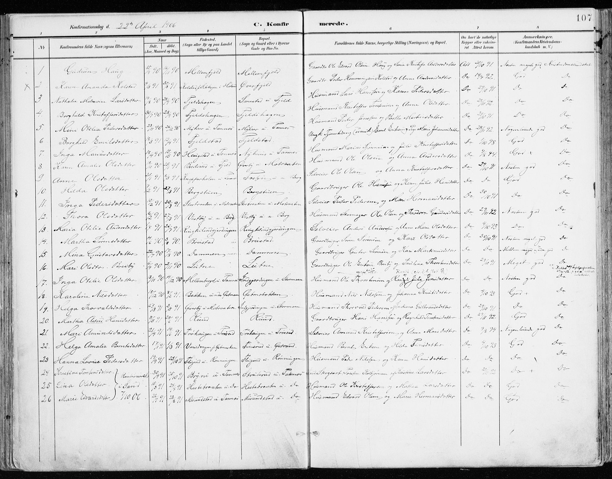 Nord-Odal prestekontor, AV/SAH-PREST-032/H/Ha/Haa/L0009: Parish register (official) no. 9, 1902-1926, p. 107