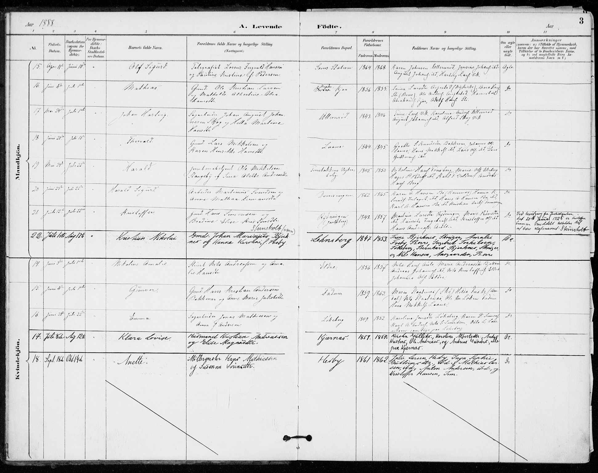 Sem kirkebøker, AV/SAKO-A-5/F/Fa/L0011: Parish register (official) no. I 11, 1888-1904, p. 3