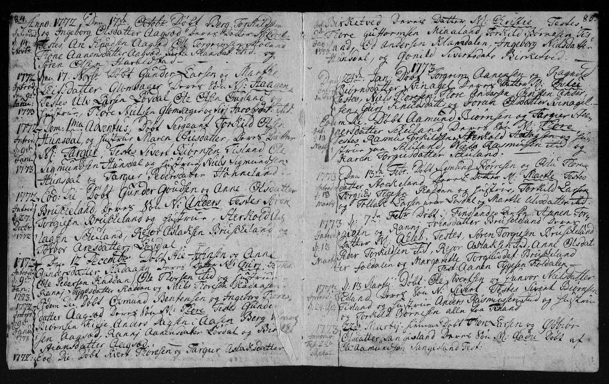 Holum sokneprestkontor, AV/SAK-1111-0022/F/Fa/Fab/L0003: Parish register (official) no. A 3, 1752-1774, p. 84-85