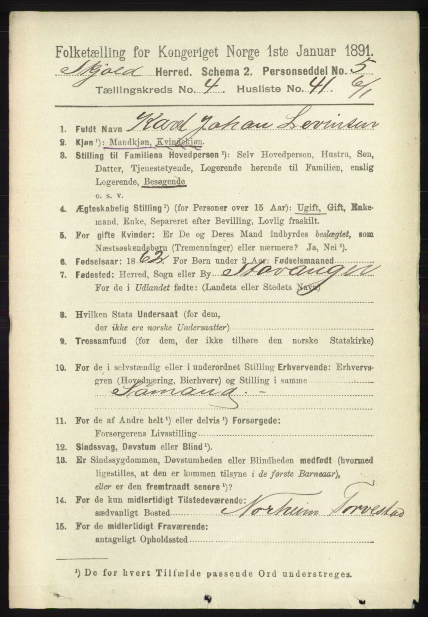 RA, 1891 census for 1154 Skjold, 1891, p. 726