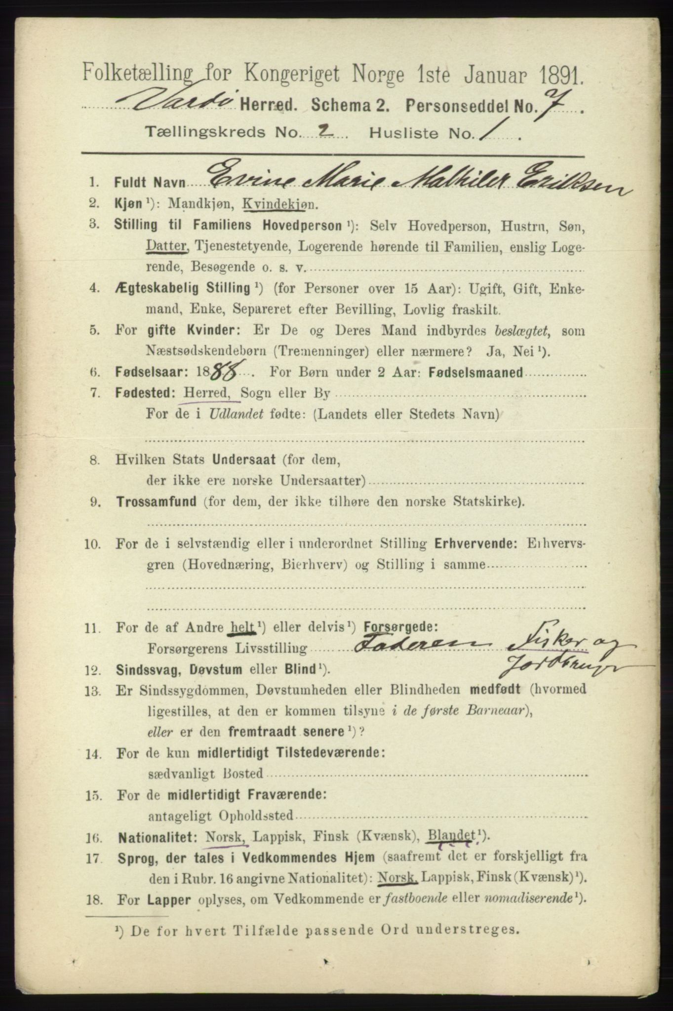 RA, 1891 census for 2028 Vardø, 1891, p. 308