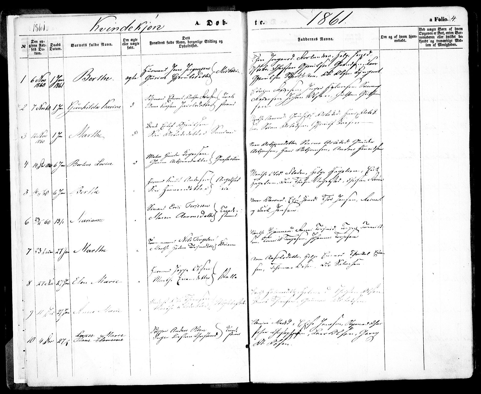 Holt sokneprestkontor, AV/SAK-1111-0021/F/Fa/L0009: Parish register (official) no. A 9, 1861-1871, p. 4