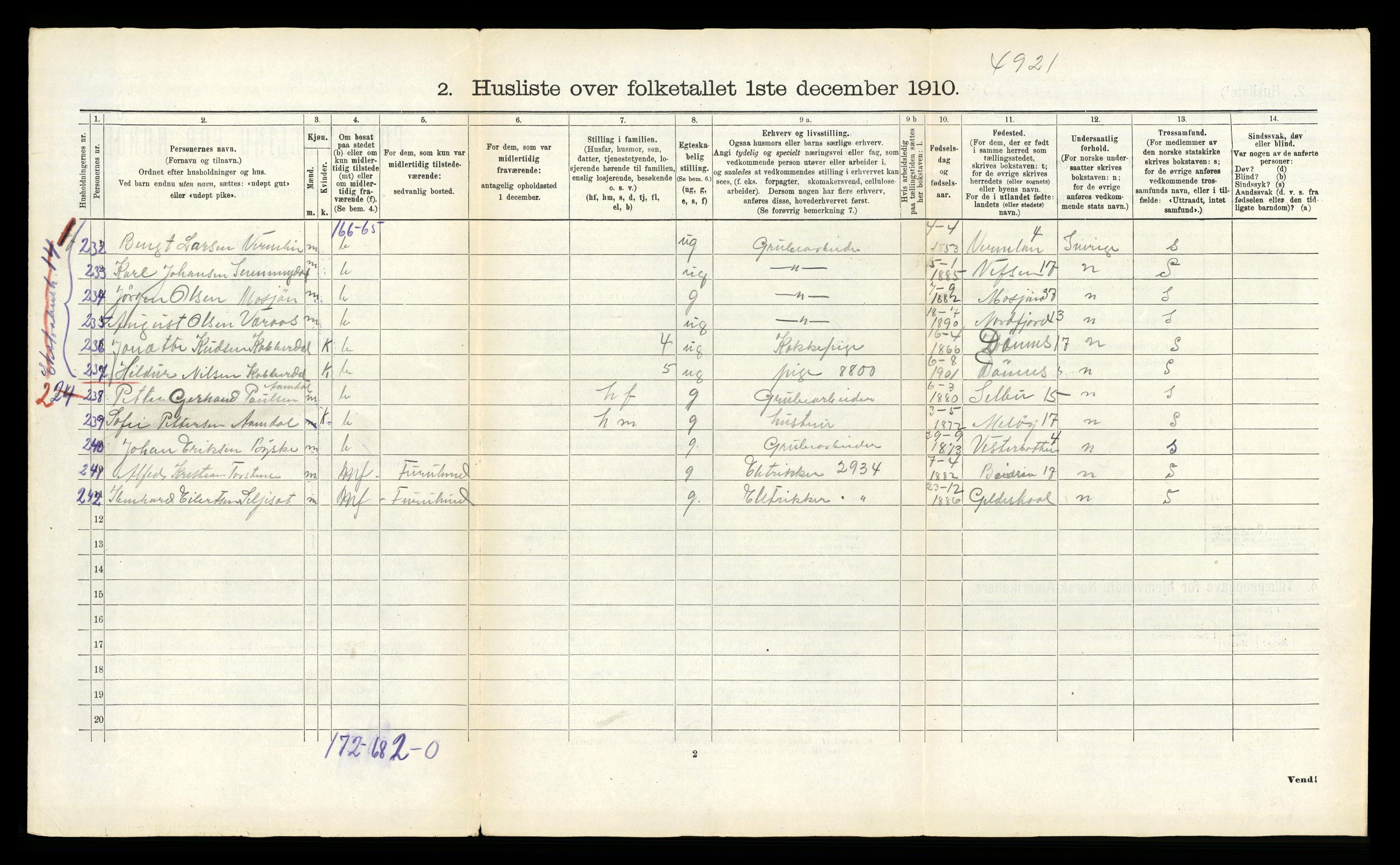 RA, 1910 census for Fauske, 1910, p. 113