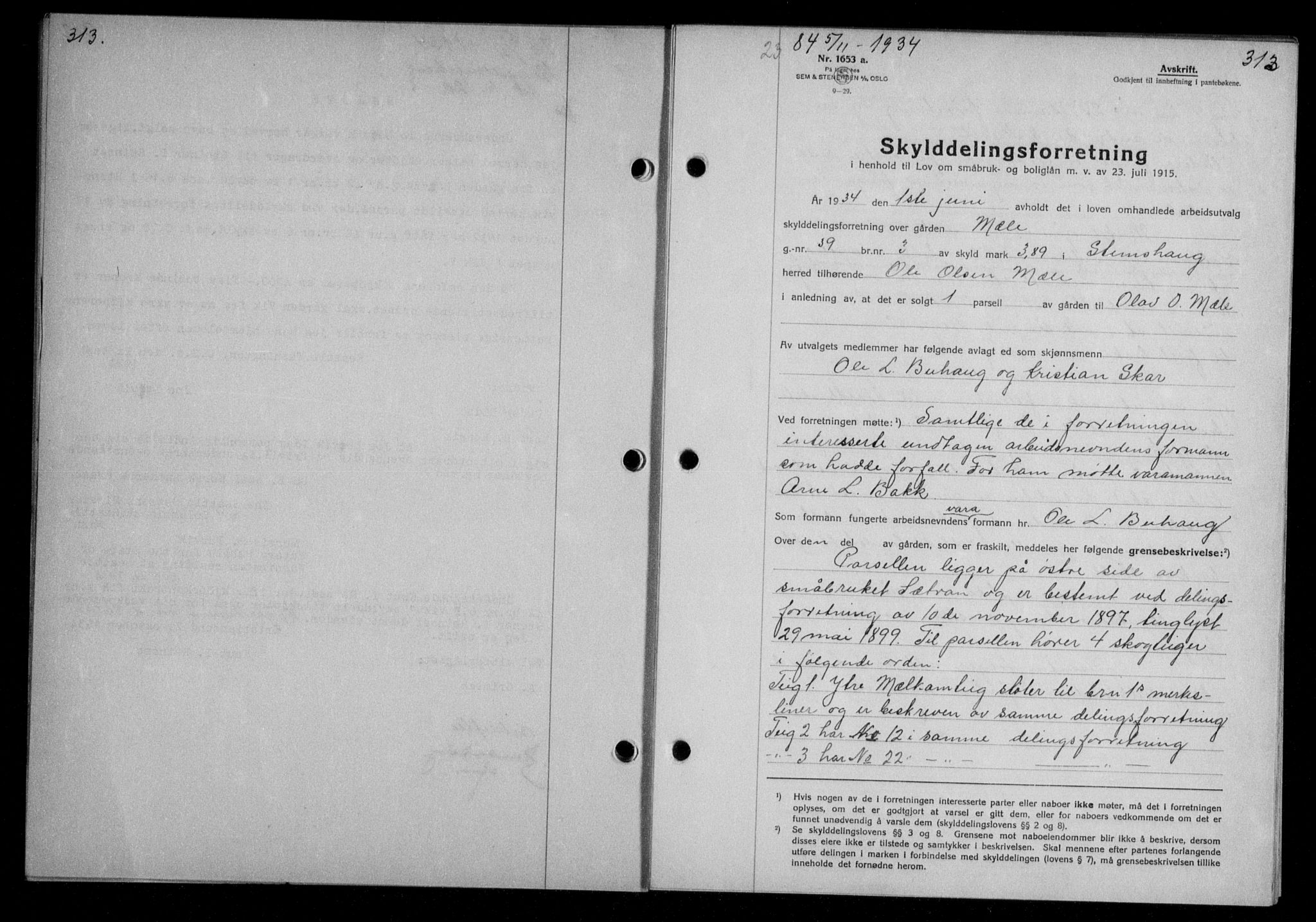 Nordmøre sorenskriveri, AV/SAT-A-4132/1/2/2Ca/L0082: Mortgage book no. 72, 1934-1934, Deed date: 05.11.1934