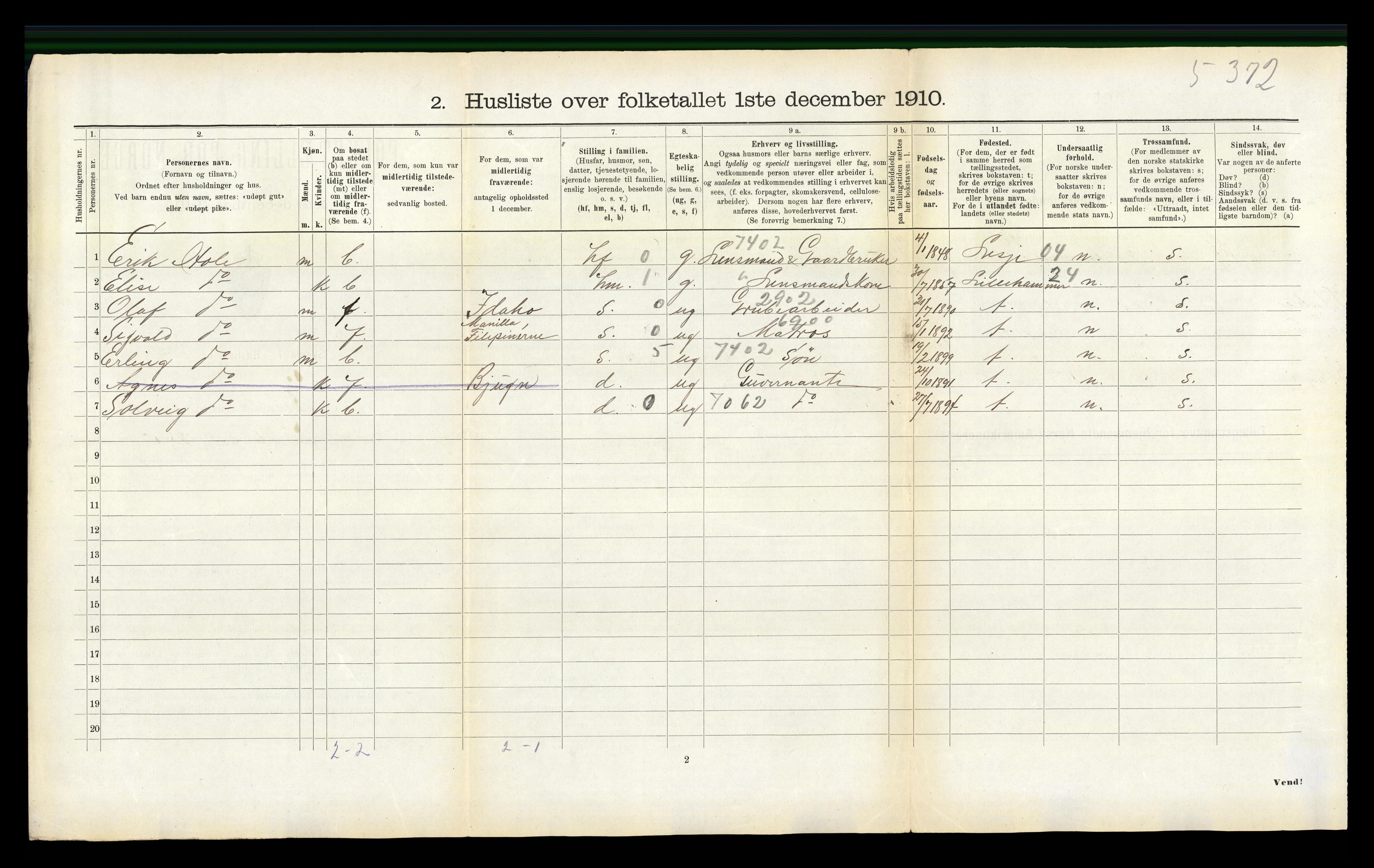 RA, 1910 census for Nesset, 1910, p. 304