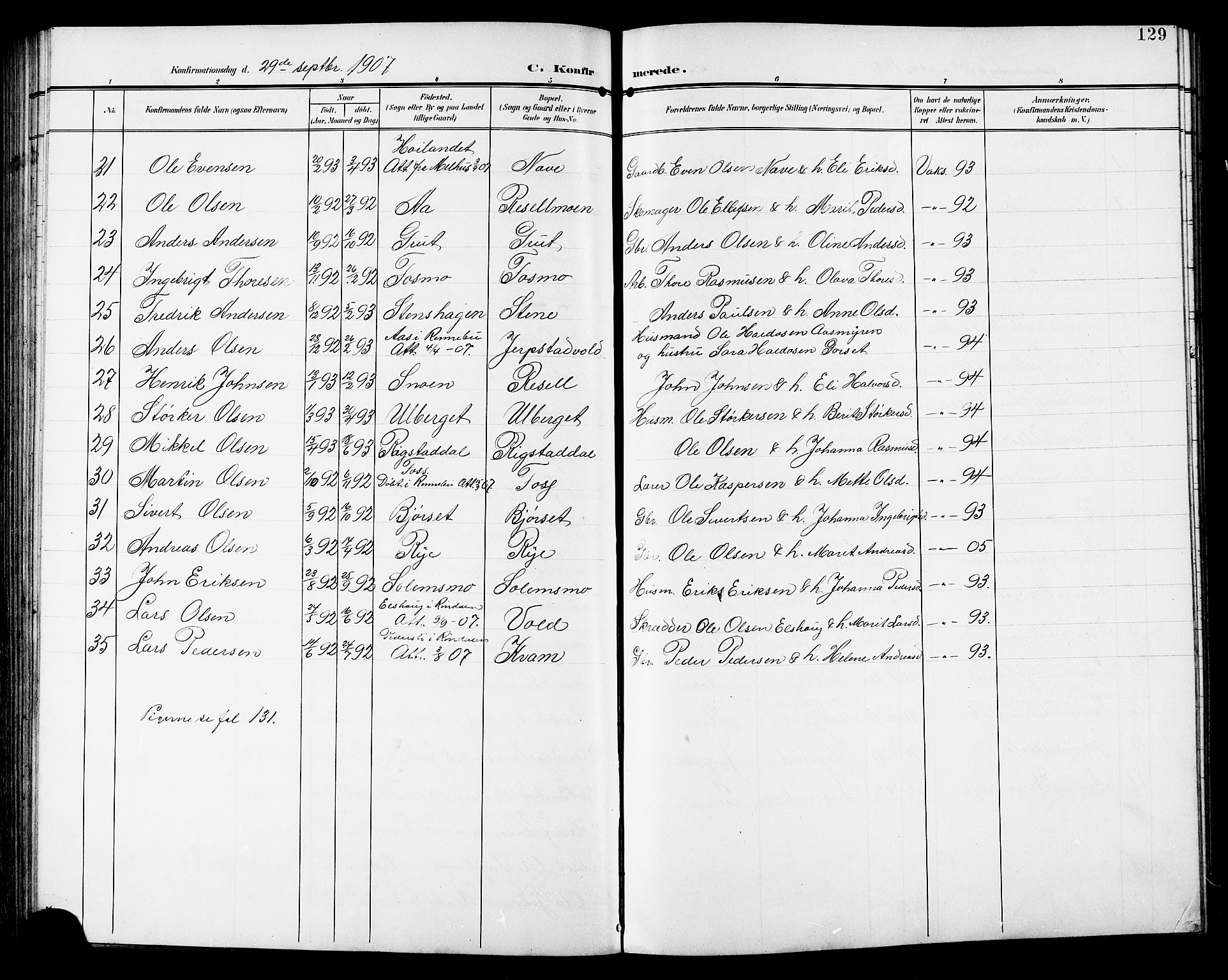 Ministerialprotokoller, klokkerbøker og fødselsregistre - Sør-Trøndelag, SAT/A-1456/672/L0864: Parish register (copy) no. 672C03, 1902-1914, p. 129