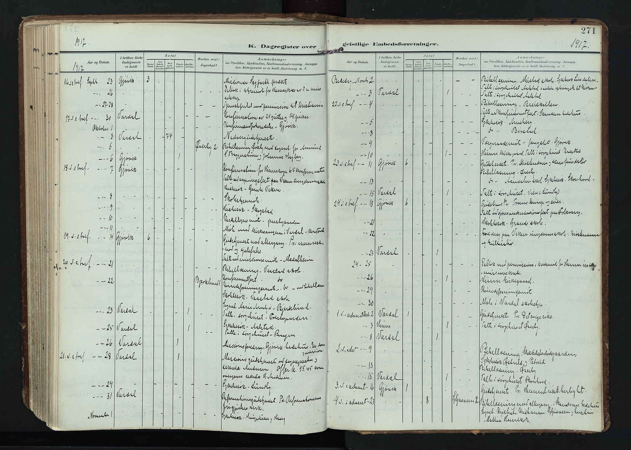 Vardal prestekontor, AV/SAH-PREST-100/H/Ha/Haa/L0020: Parish register (official) no. 20, 1907-1921, p. 271