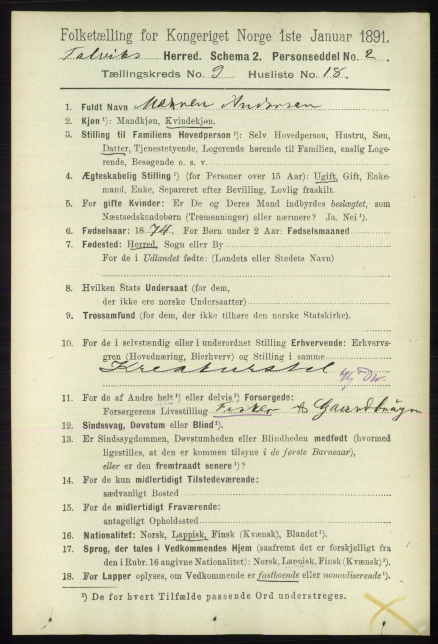 RA, 1891 census for 2013 Talvik, 1891, p. 2259
