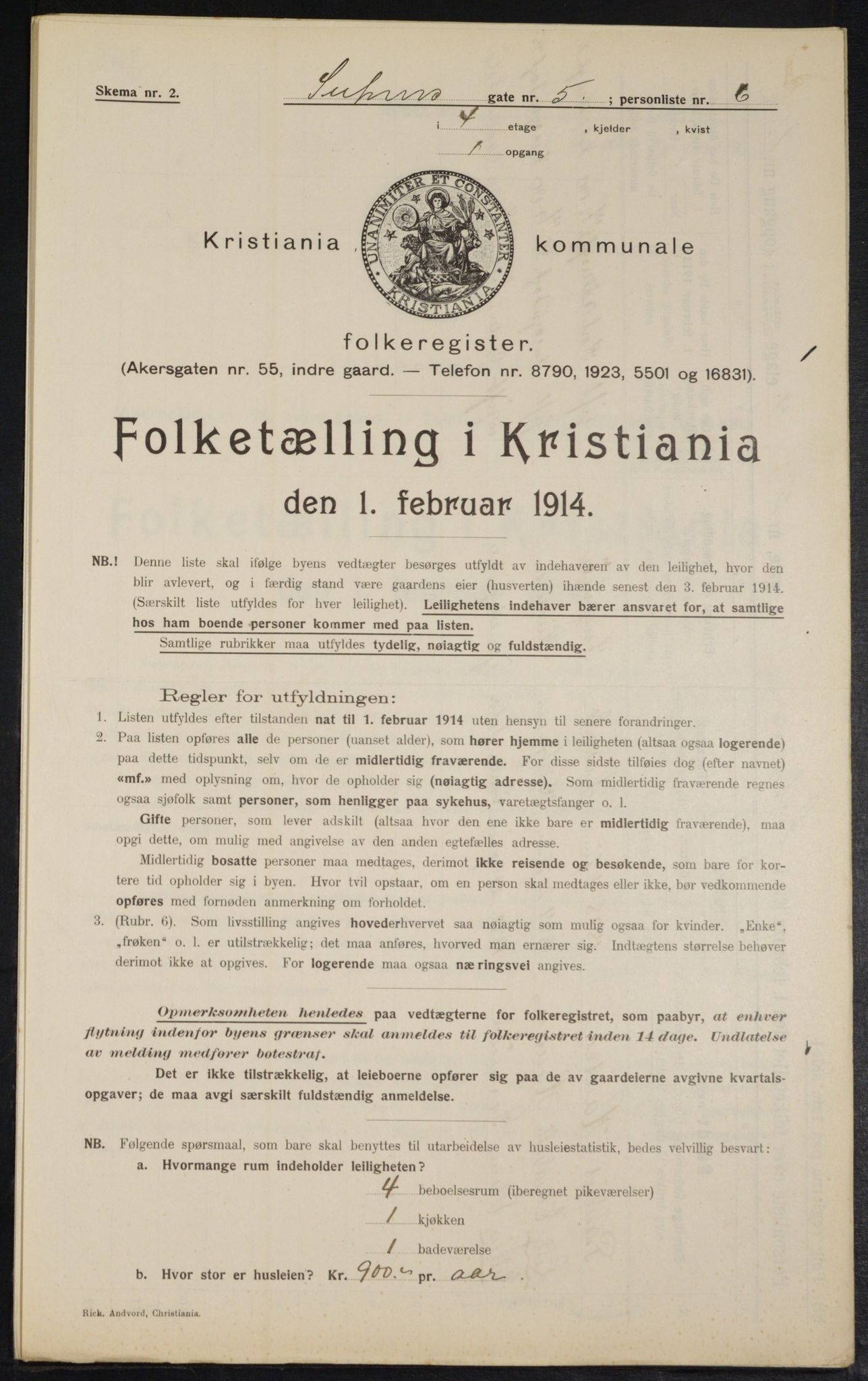 OBA, Municipal Census 1914 for Kristiania, 1914, p. 105305